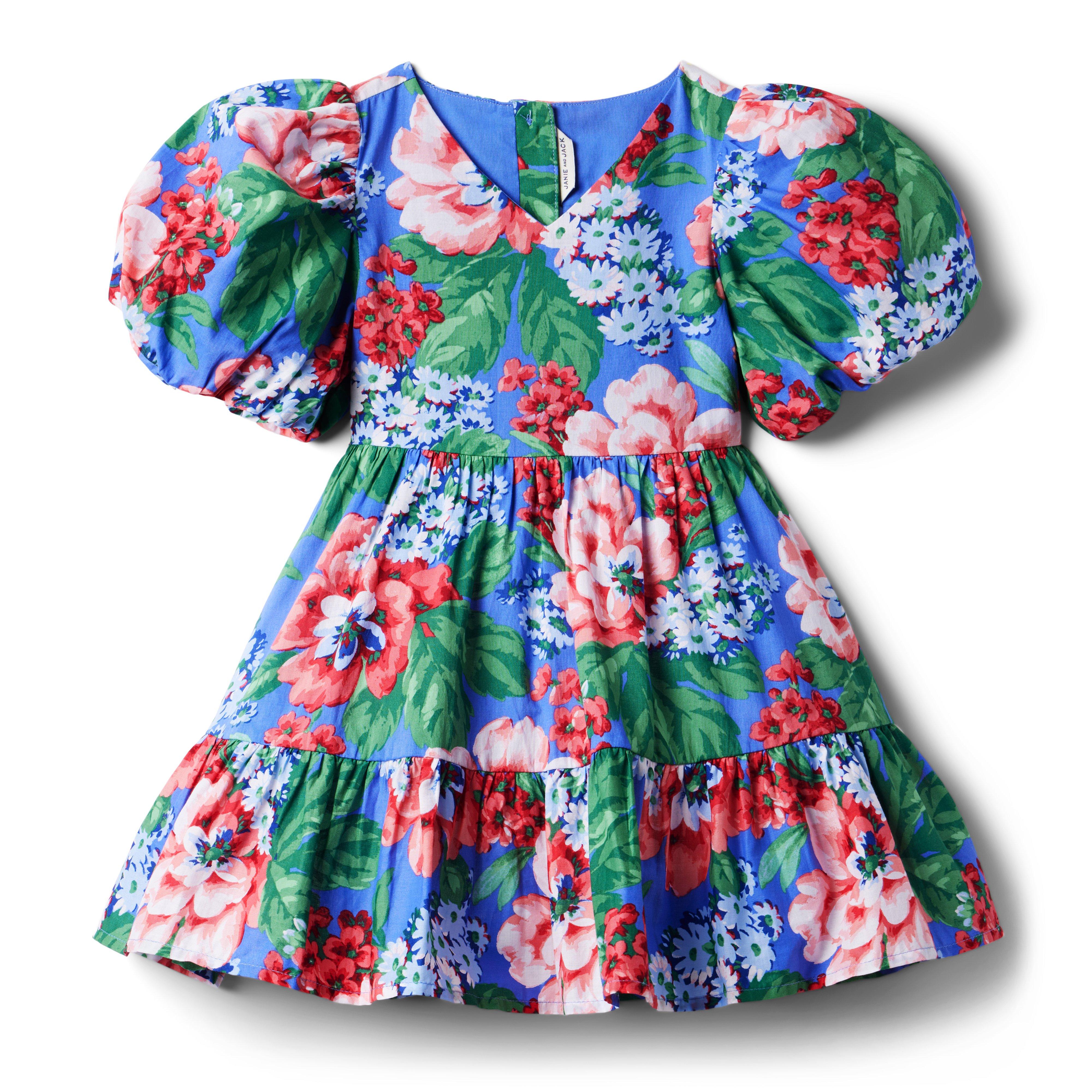 Girl Midday Blue Floral Floral Puff Sleeve Dress by Janie and Jack