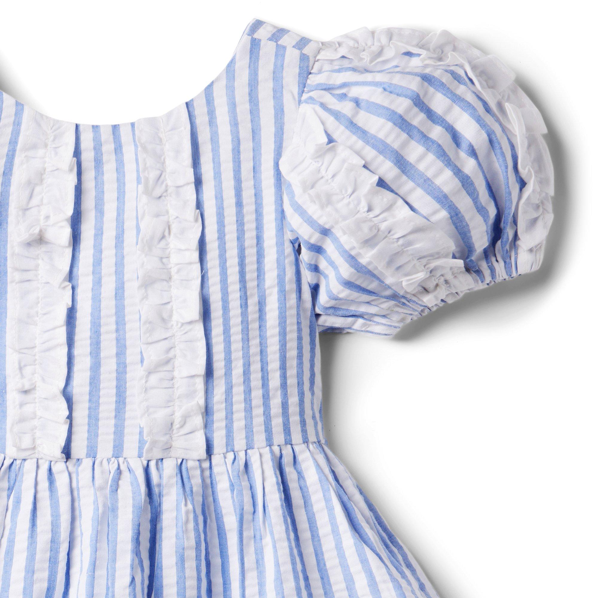 Striped Seersucker Puff Sleeve Dress