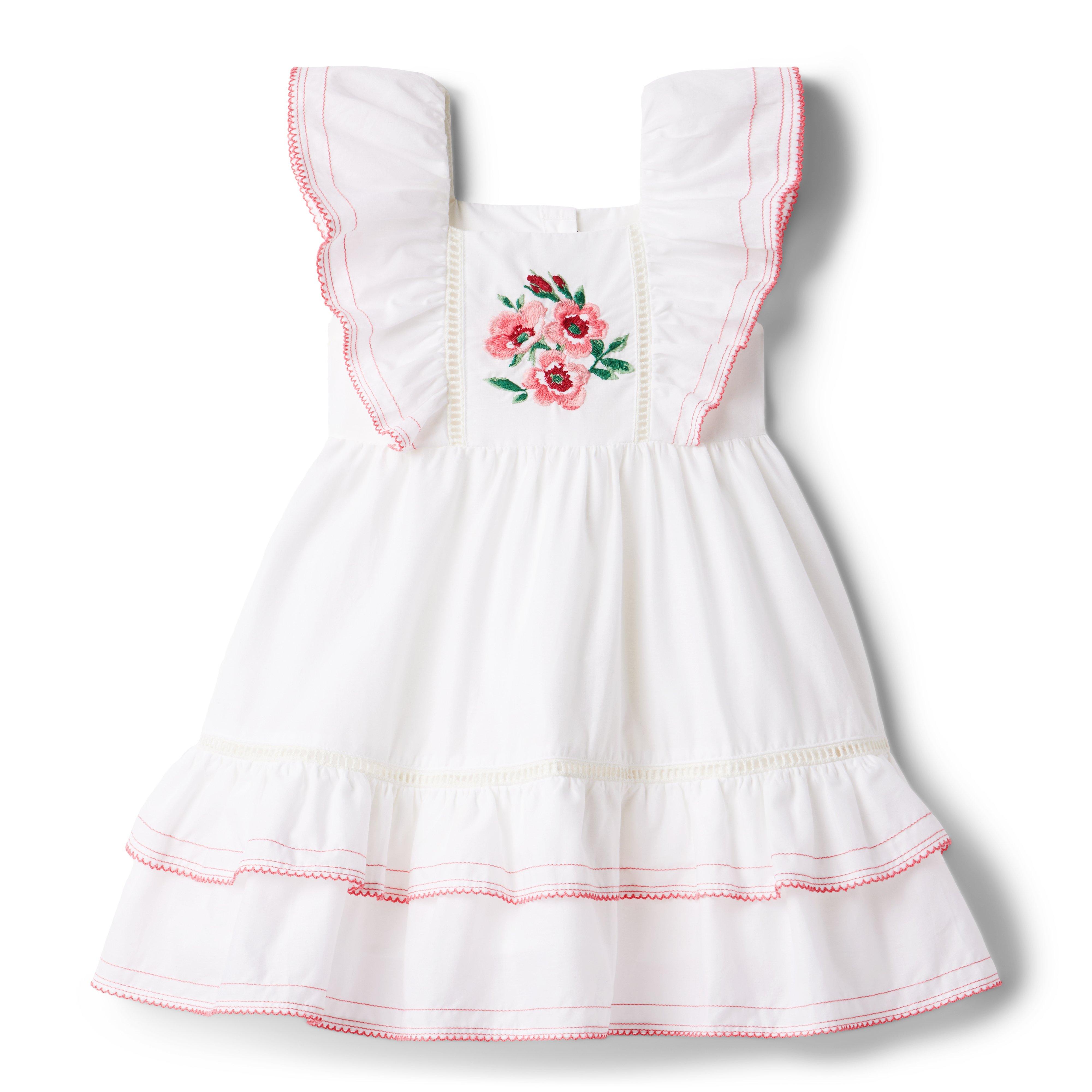 White floral ruffle outlet dress