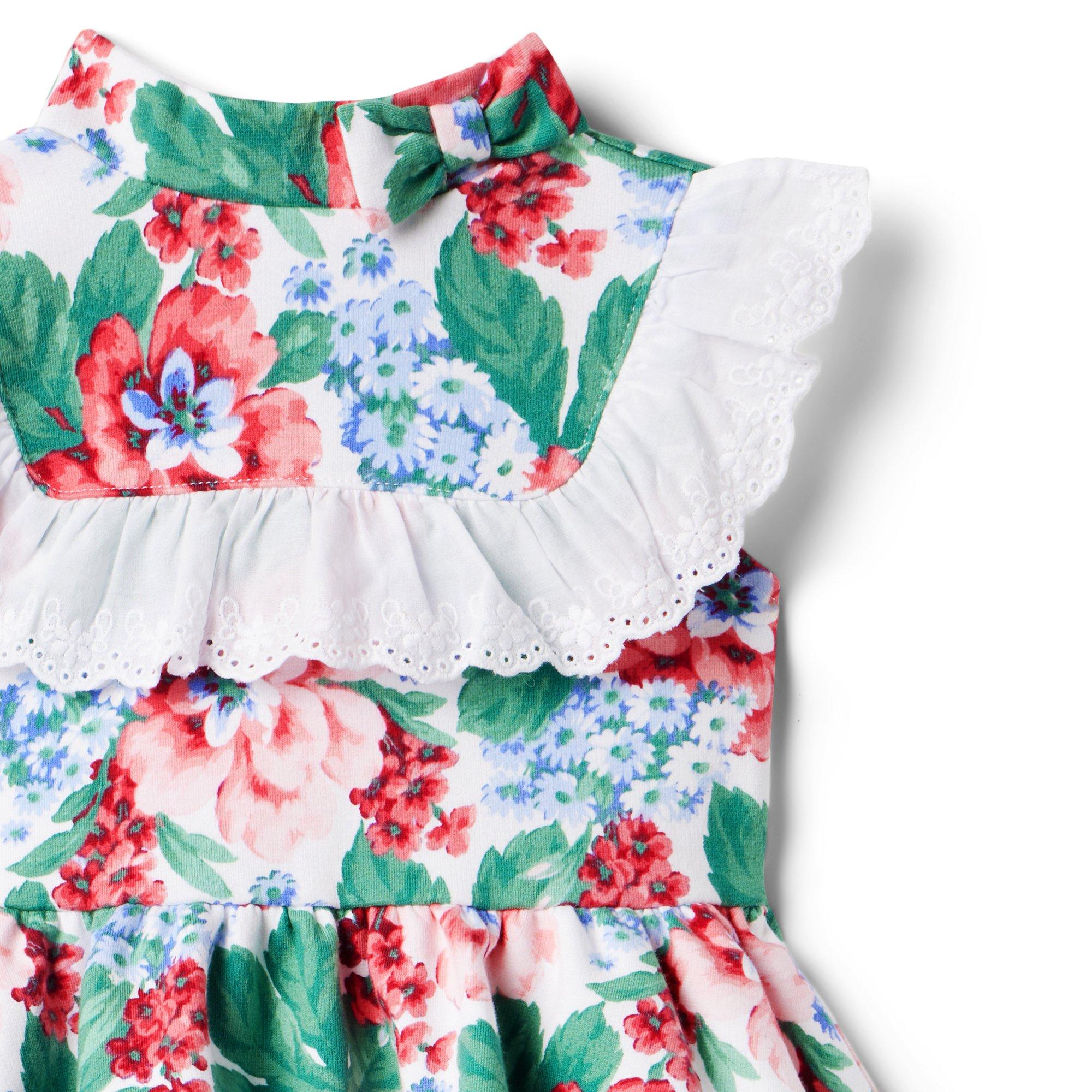 Floral Eyelet Ruffle Ponte Dress image number 3