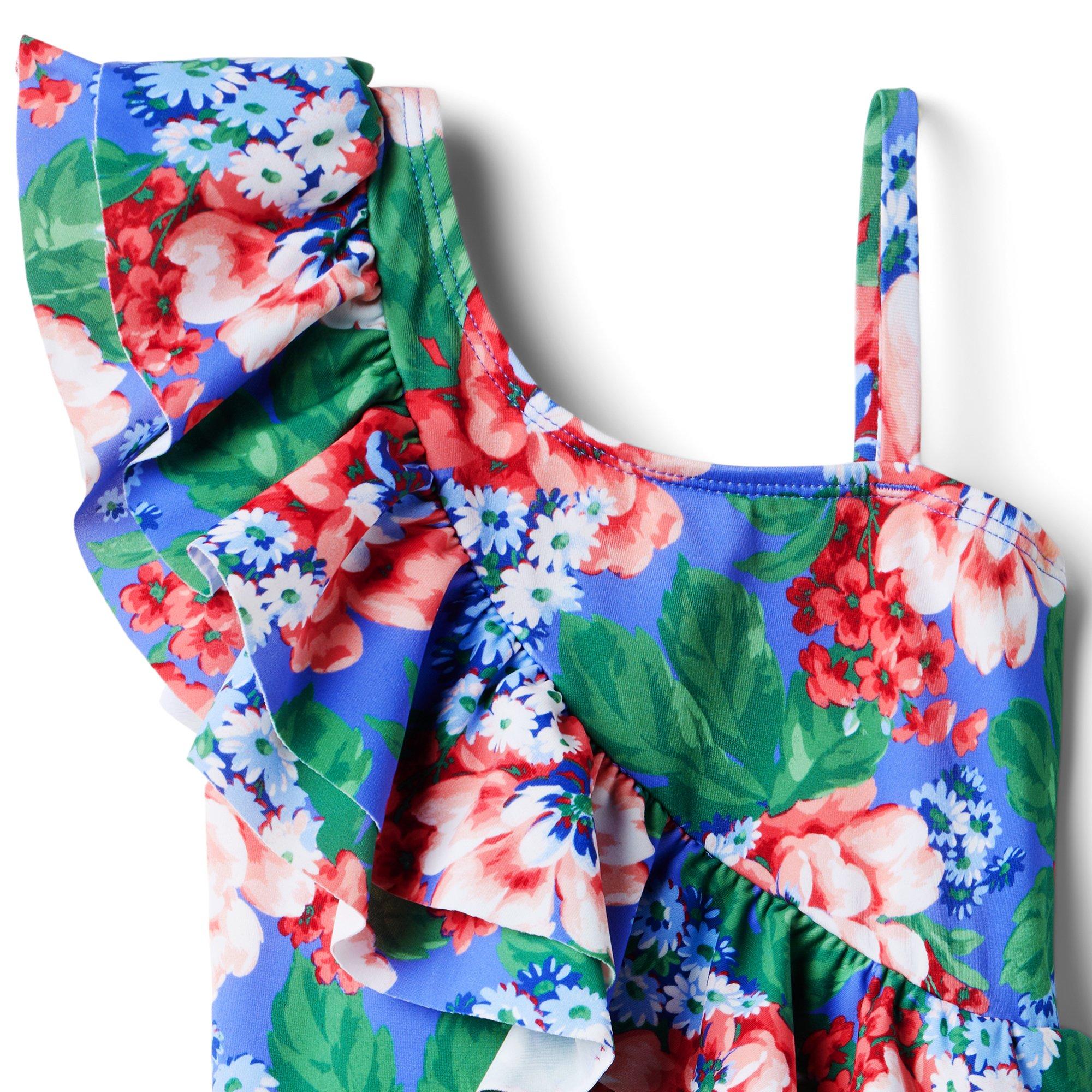 Recycled Floral Ruffle Shoulder Swimsuit