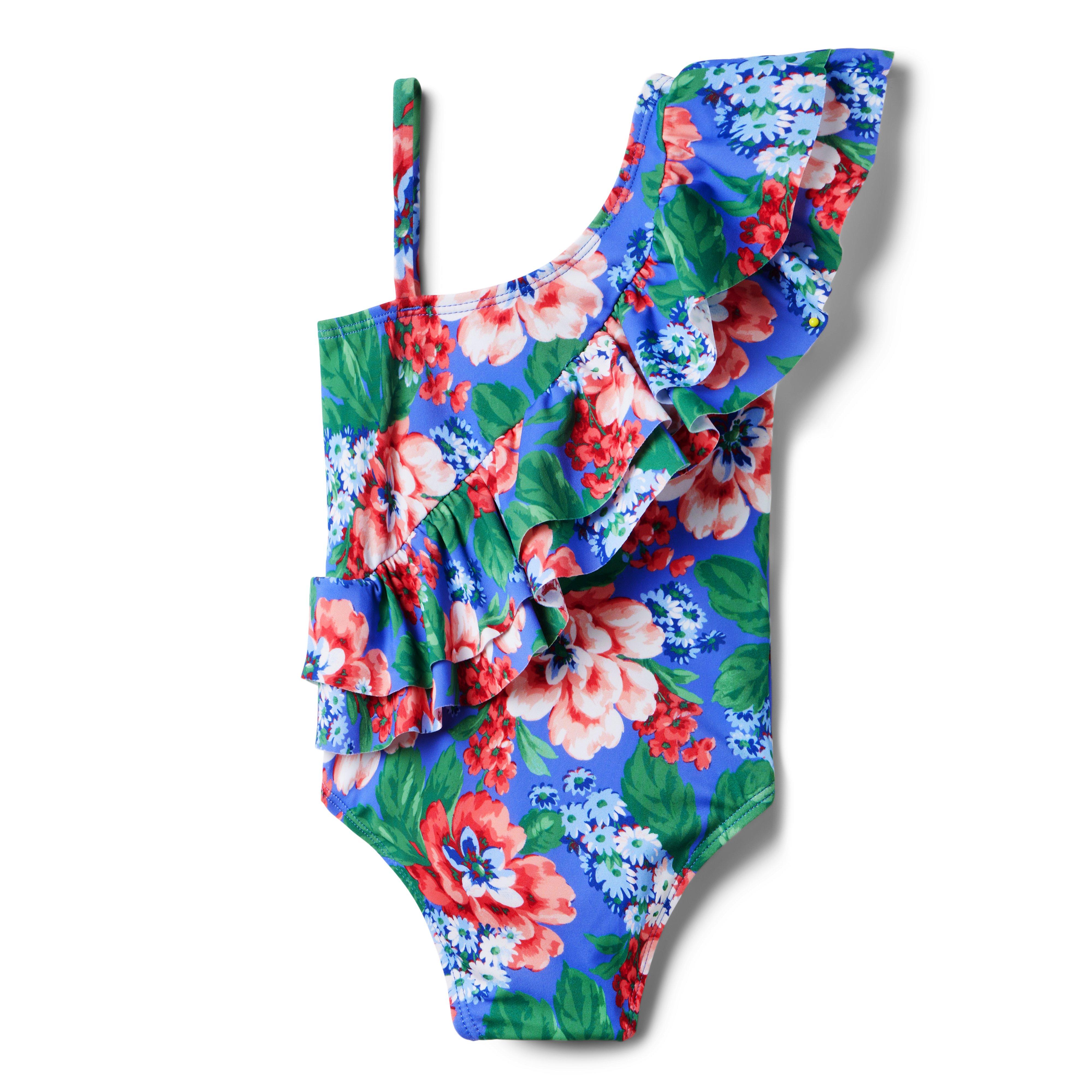 Recycled Floral Ruffle Shoulder Swimsuit