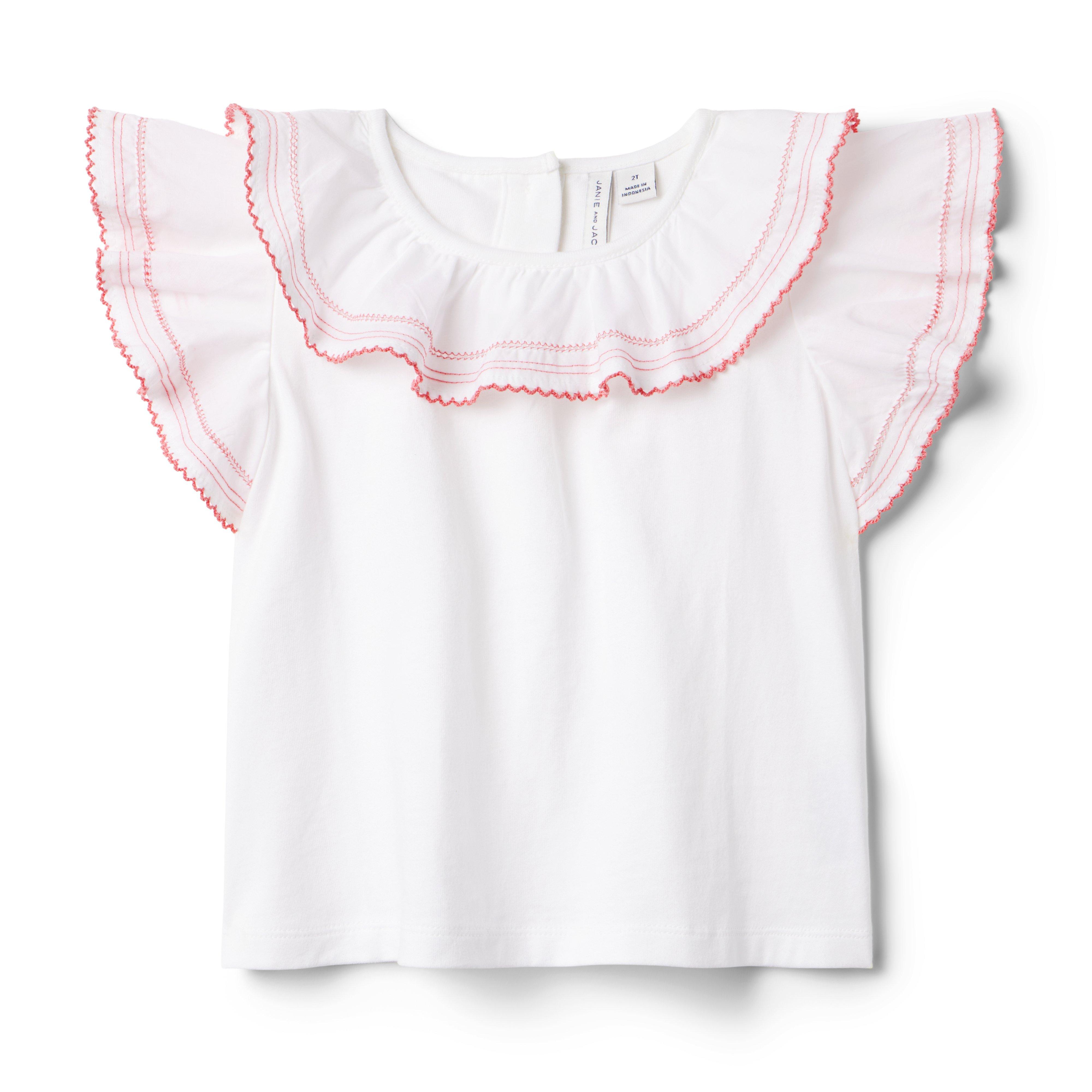 Flutter-sleeve jersey top - White - Ladies