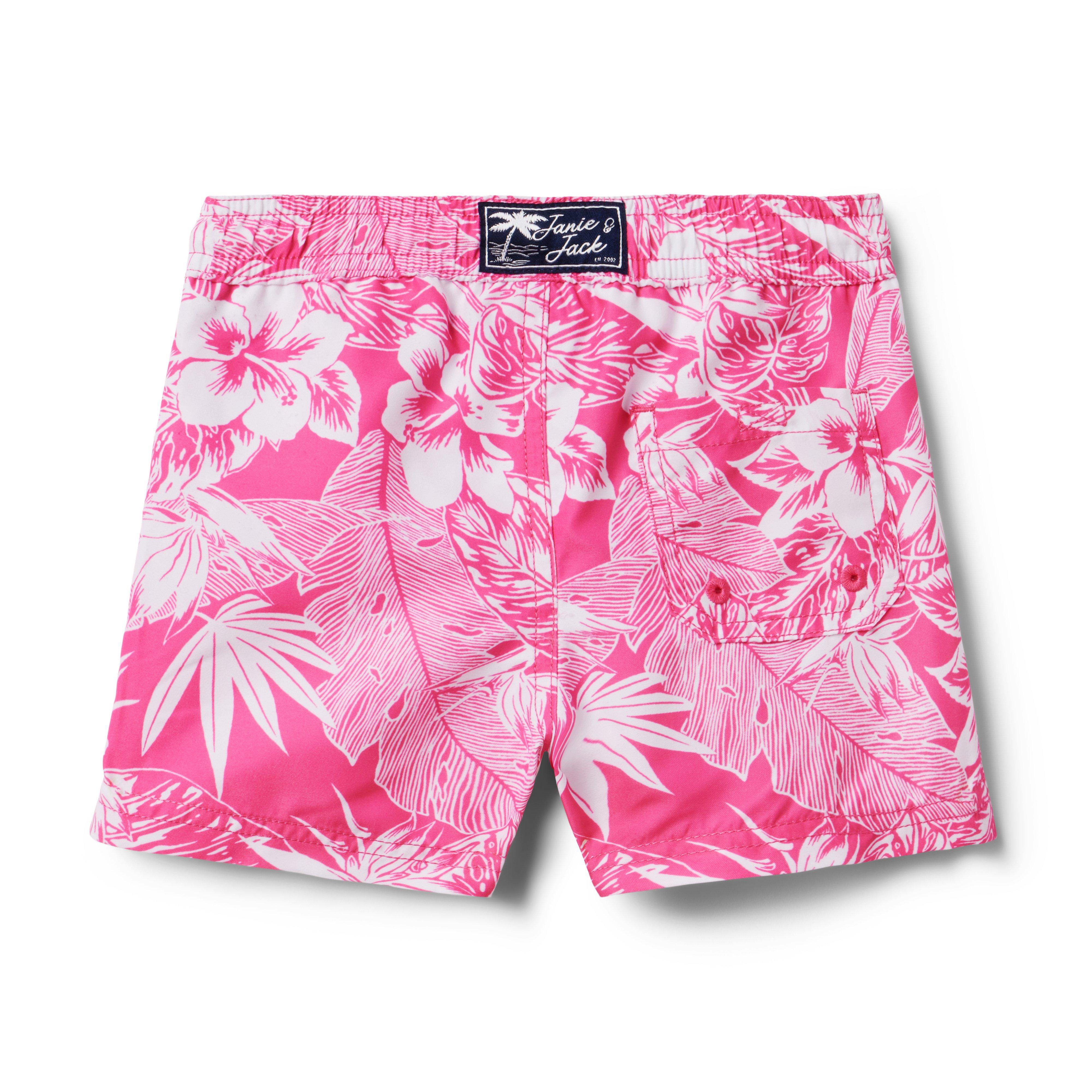 Boy Bright Pink Palm Recycled Tropical Floral Swim Trunk by Janie and Jack