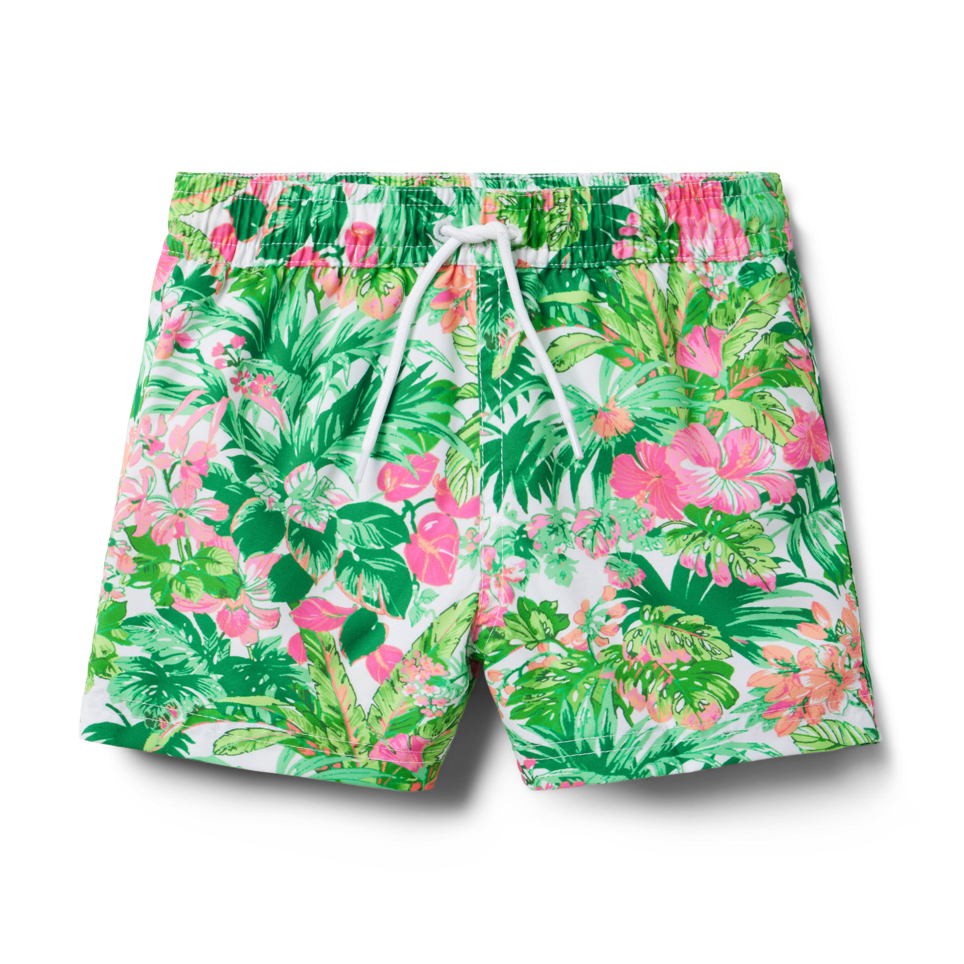 Boy Lime Green Floral Recycled Tropical Floral Swim Trunk by Janie and Jack