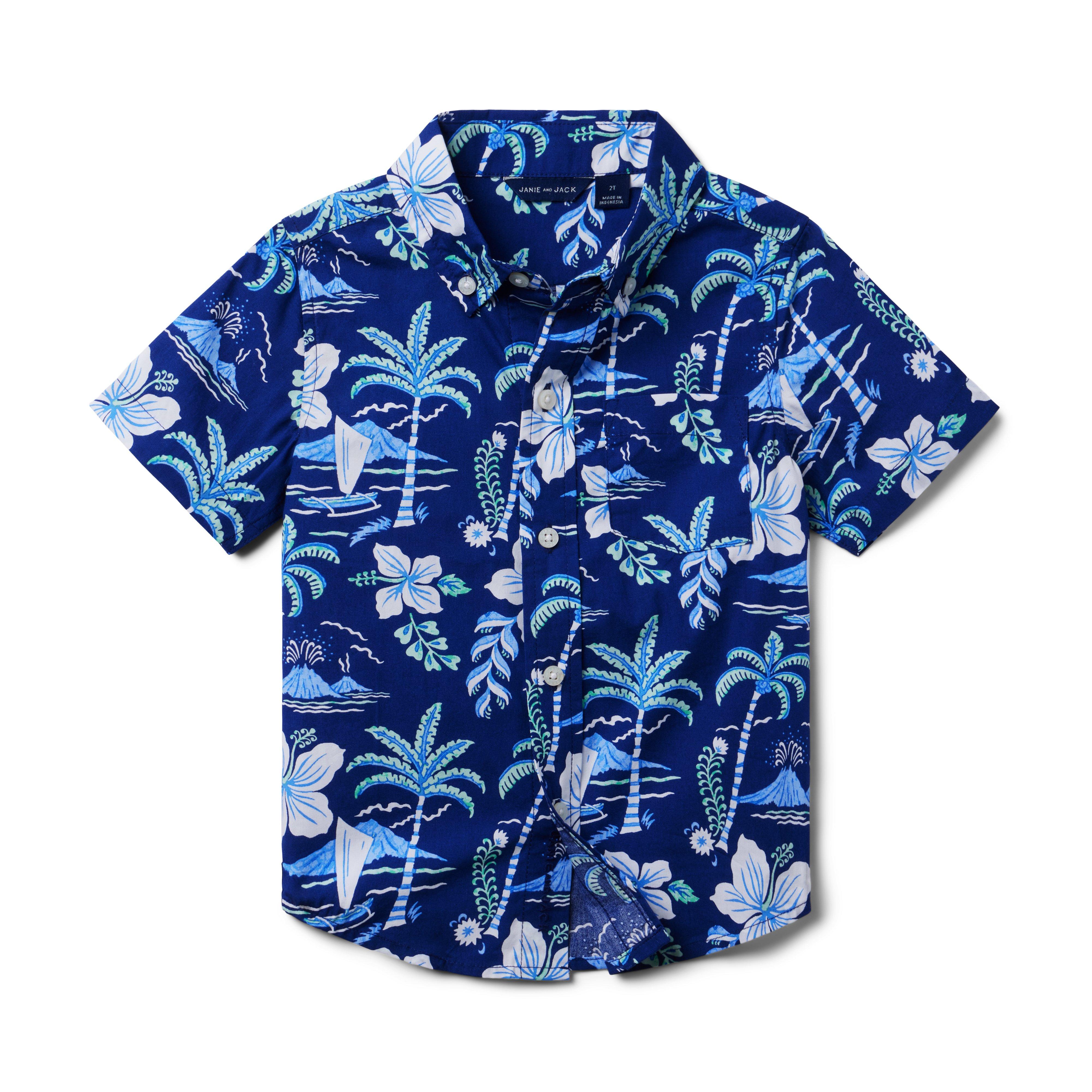 Boy Twilight Blue Island Island Hibiscus Poplin Shirt by Janie and Jack