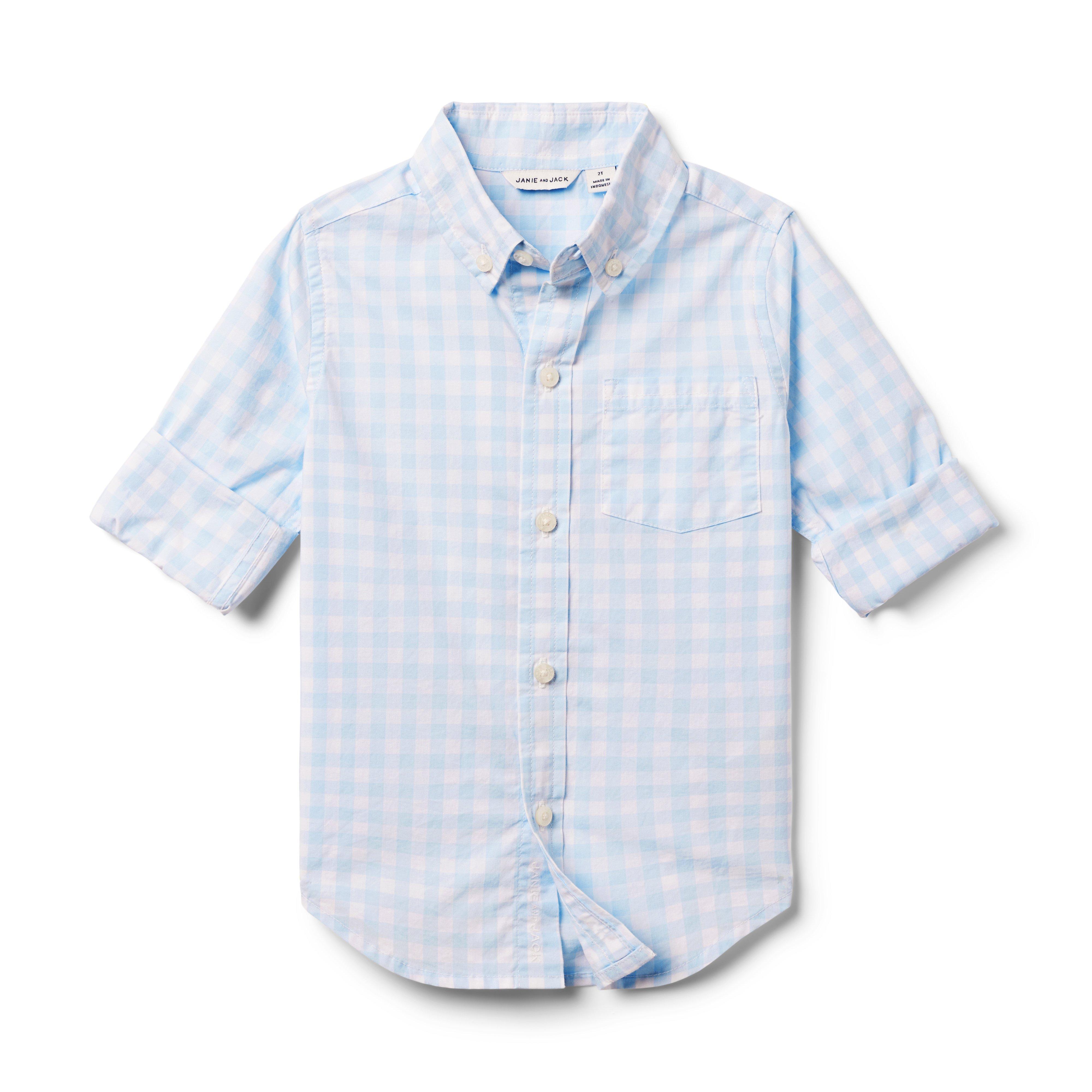 Boy Unicorn Blue Gingham Gingham Poplin Shirt by Janie and Jack