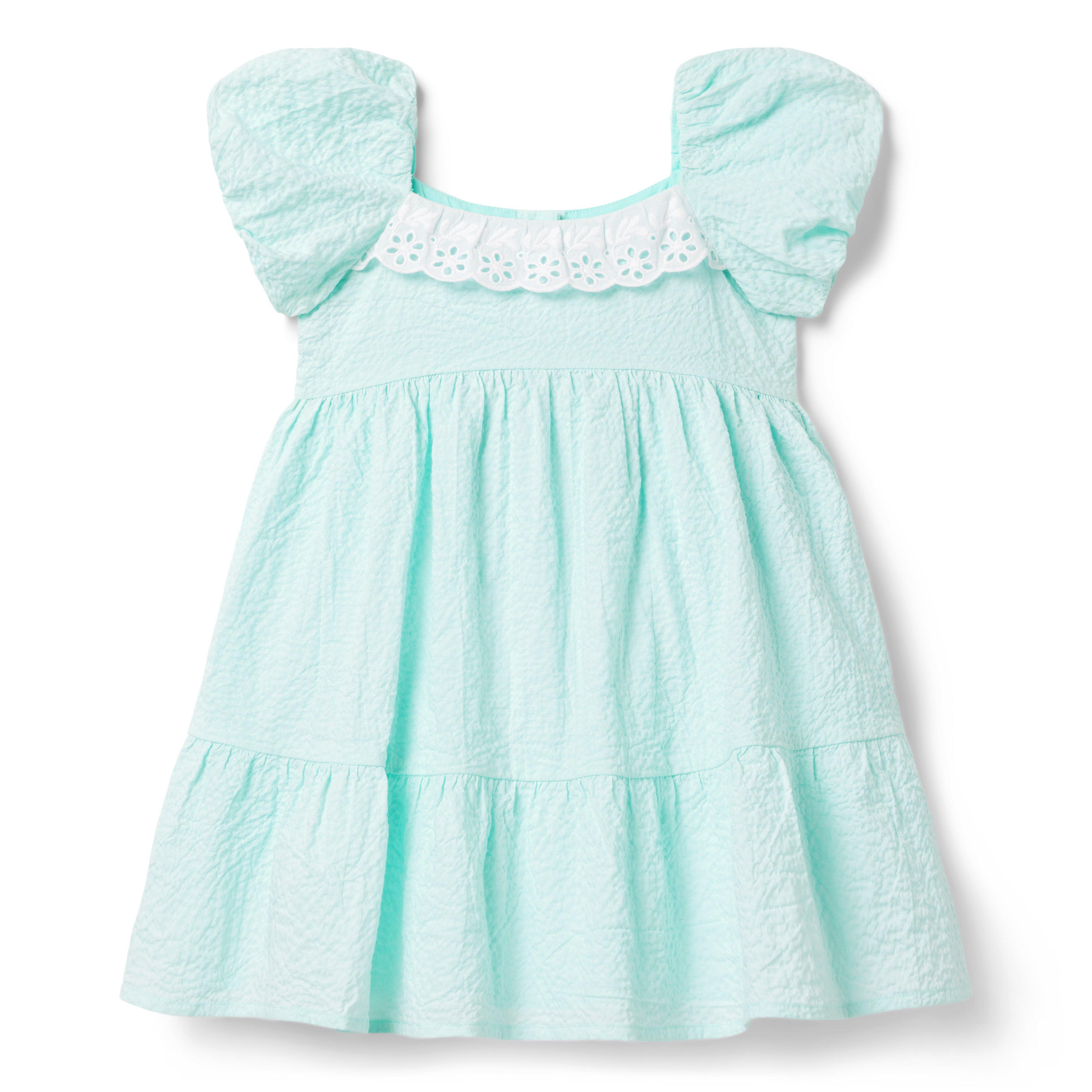 Girl Mint Eyelet Trim Puff Sleeve Dress by Janie and Jack