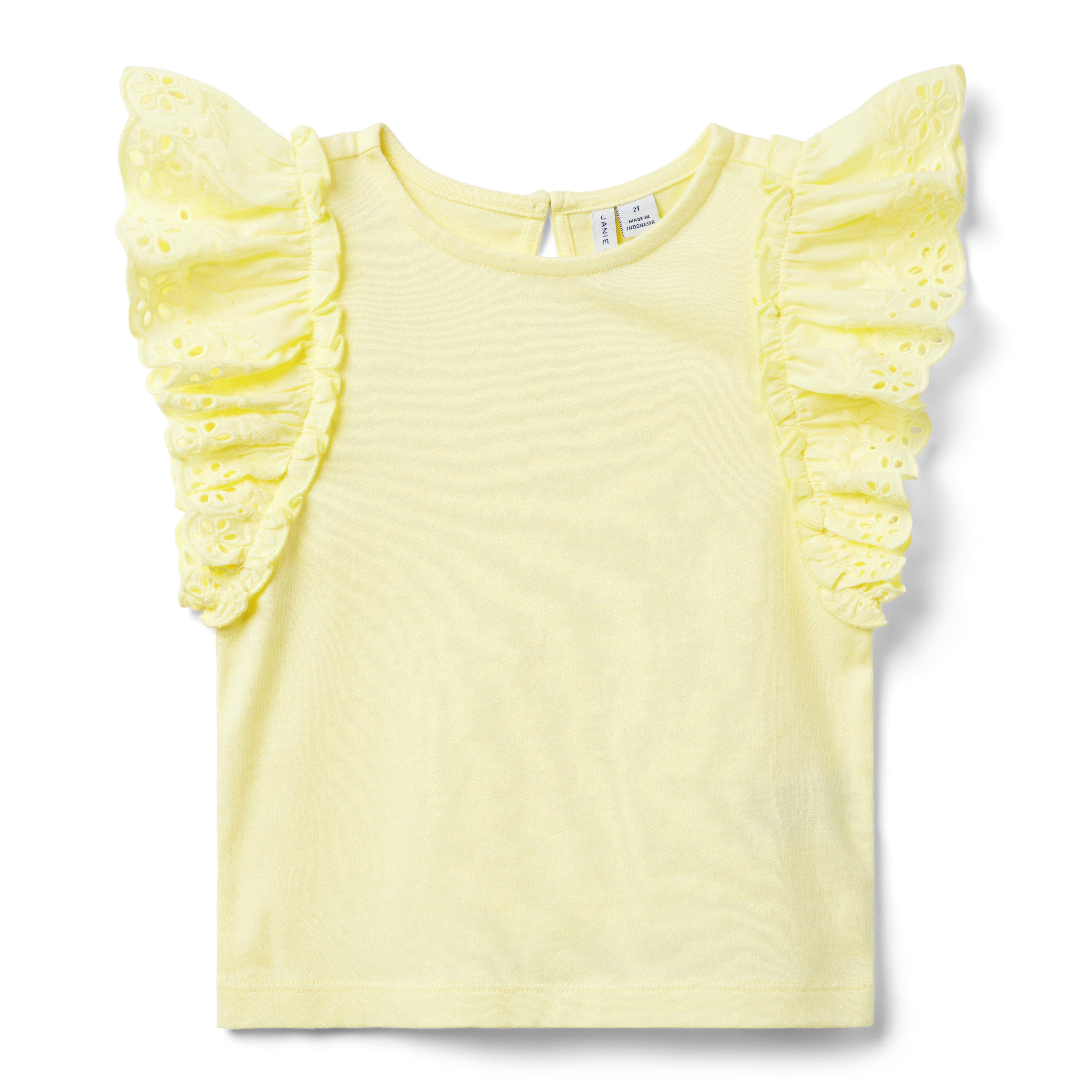 Girl Sunny Yellow Eyelet Flutter Sleeve Top by Janie and Jack