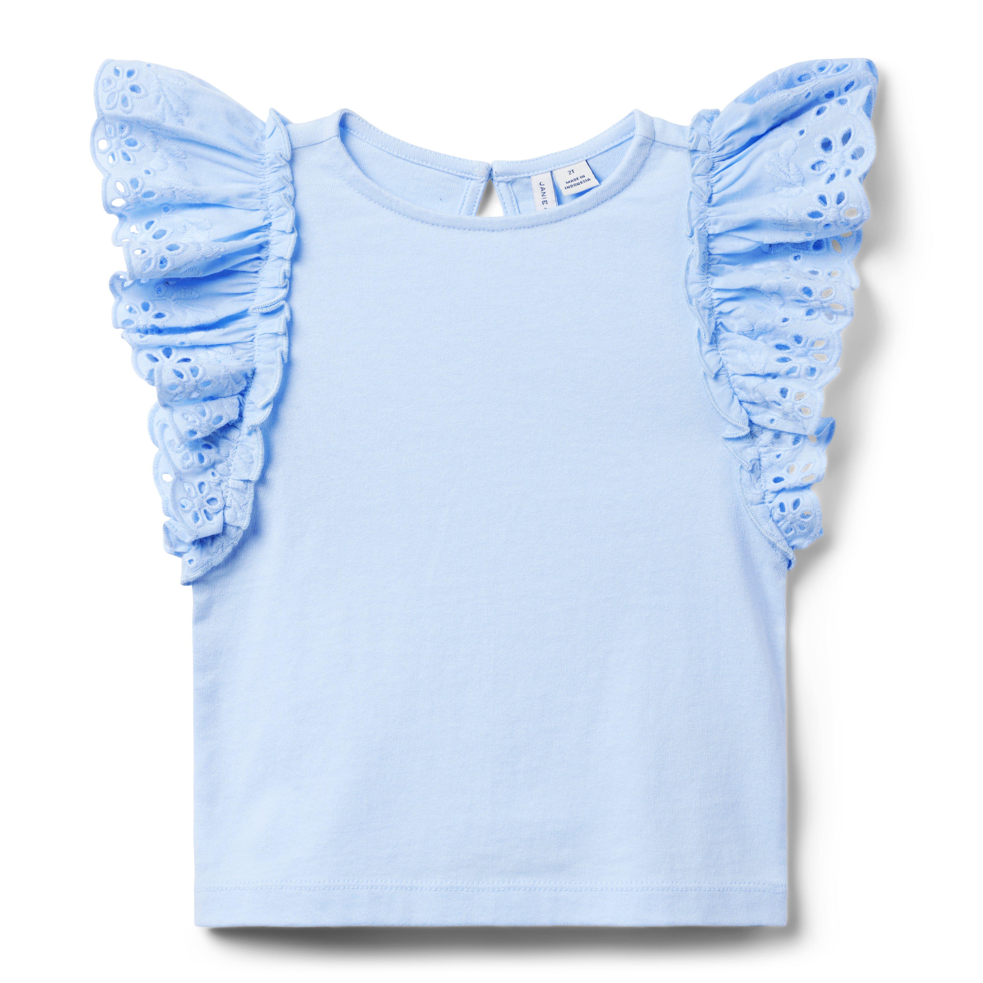 Button Down Eyelet Flutter Sleeve Top