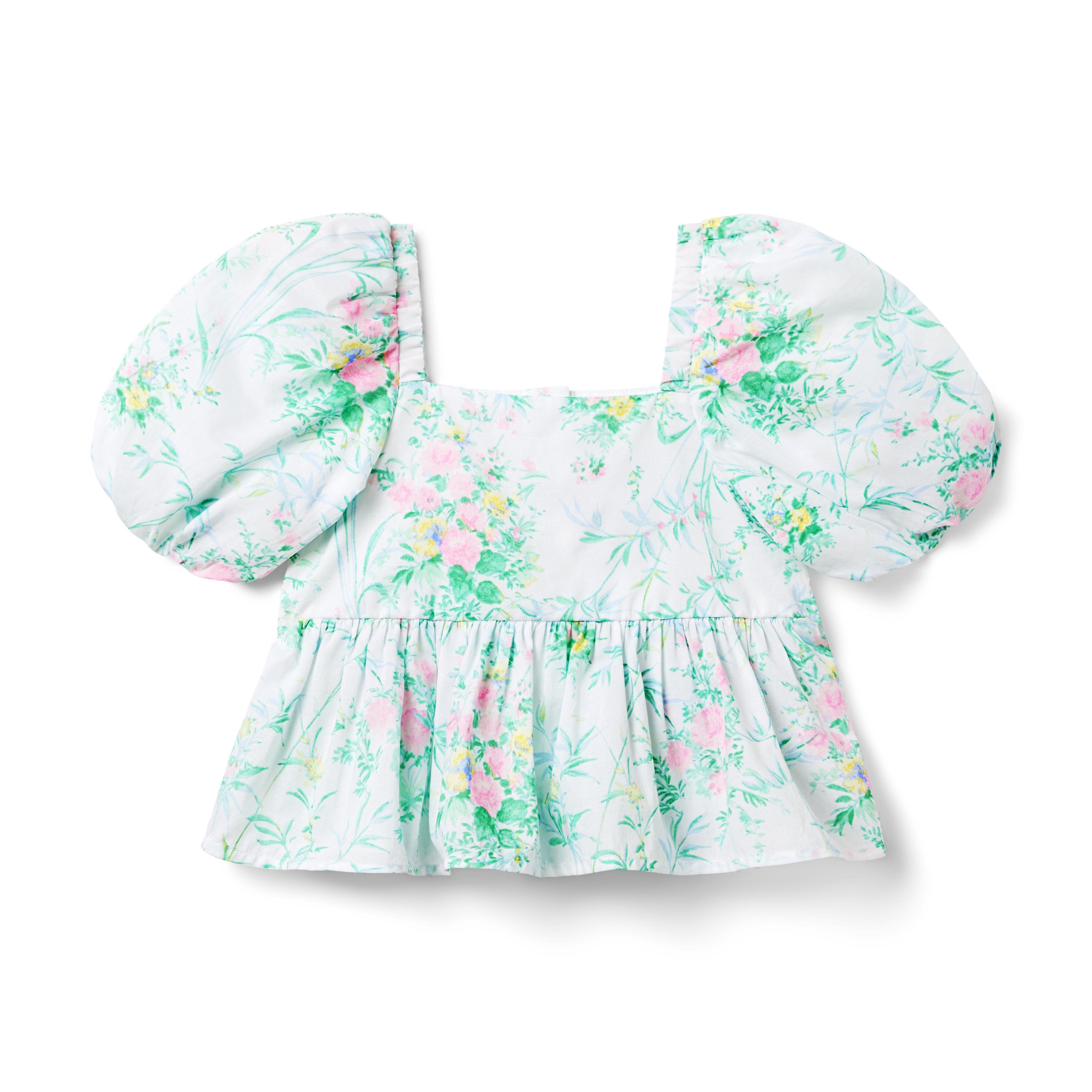 Girl White Floral Floral Bubble Sleeve Peplum Top by Janie and Jack