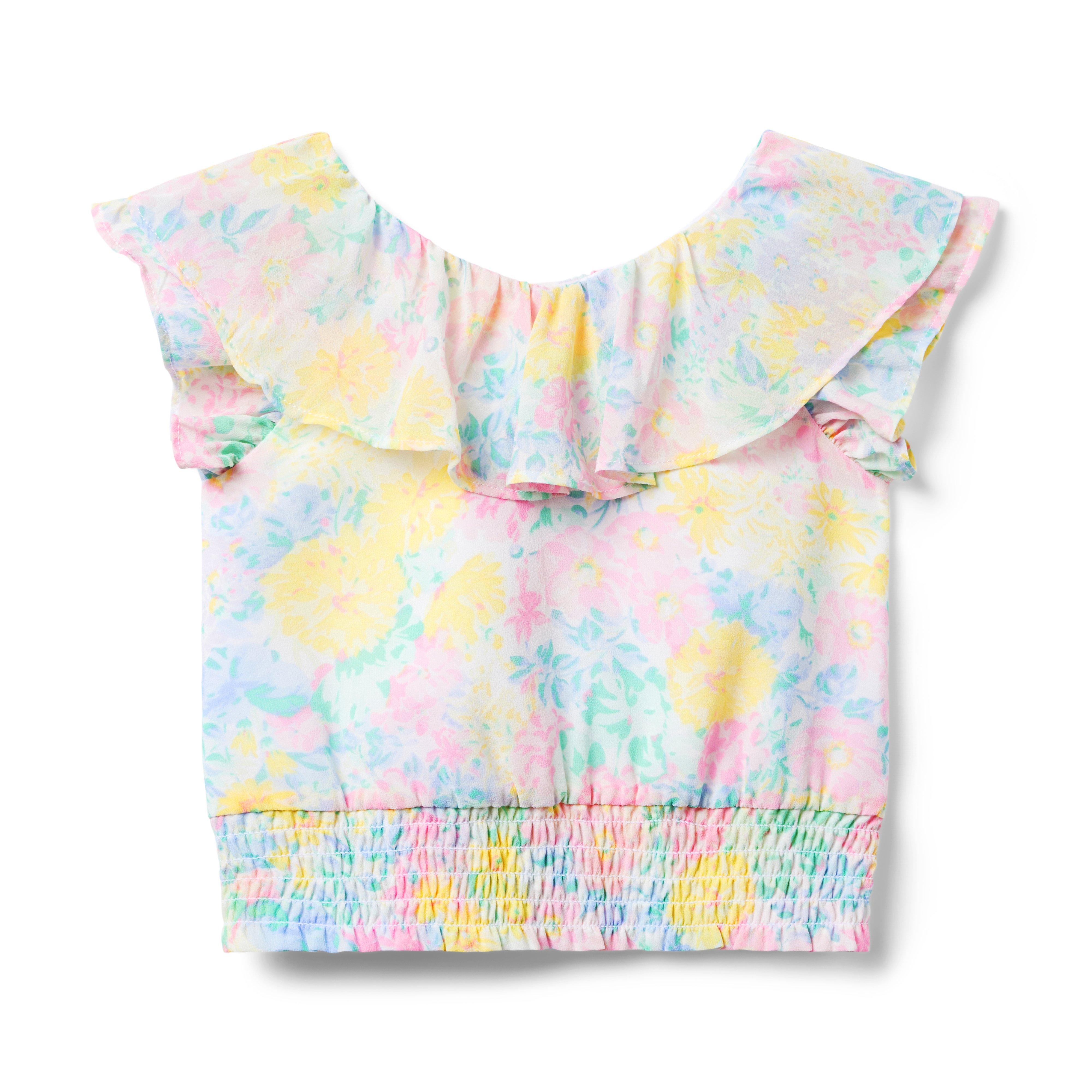 Floral Ruffle Chiffon Cropped Top