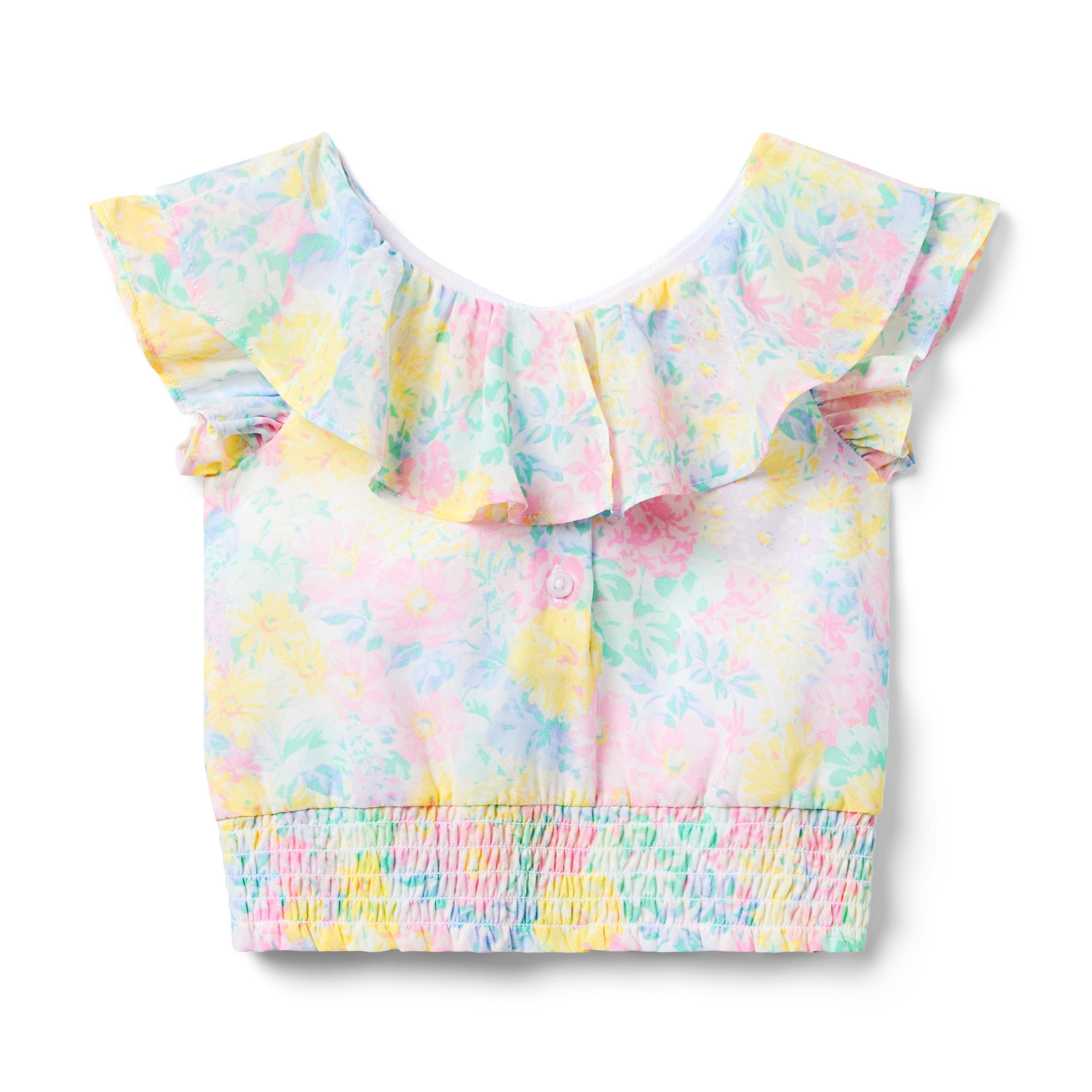 Floral Ruffle Chiffon Cropped Top image number 1