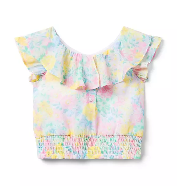 Floral Ruffle Chiffon Cropped Top image number 1