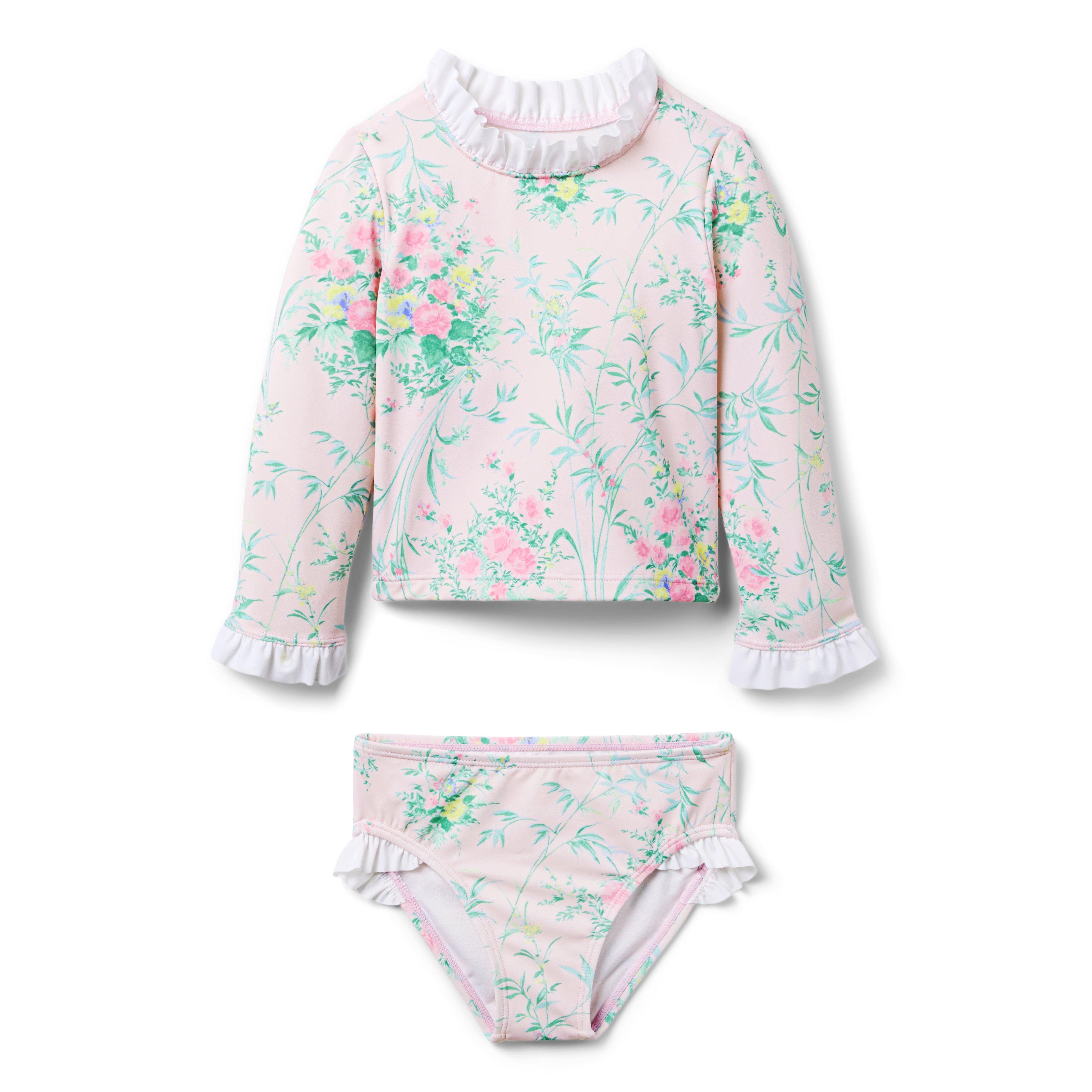 Recycled Floral Rash Guard Swimsuit
