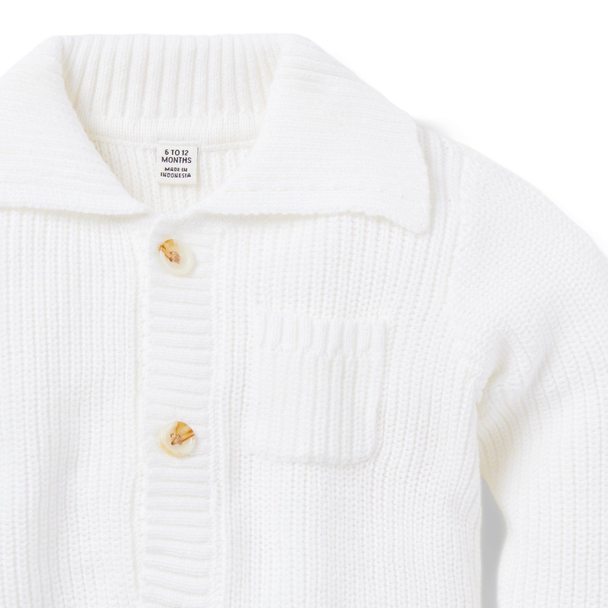 Newborn White Baby Ribbed Collar Cardigan by Janie and Jack