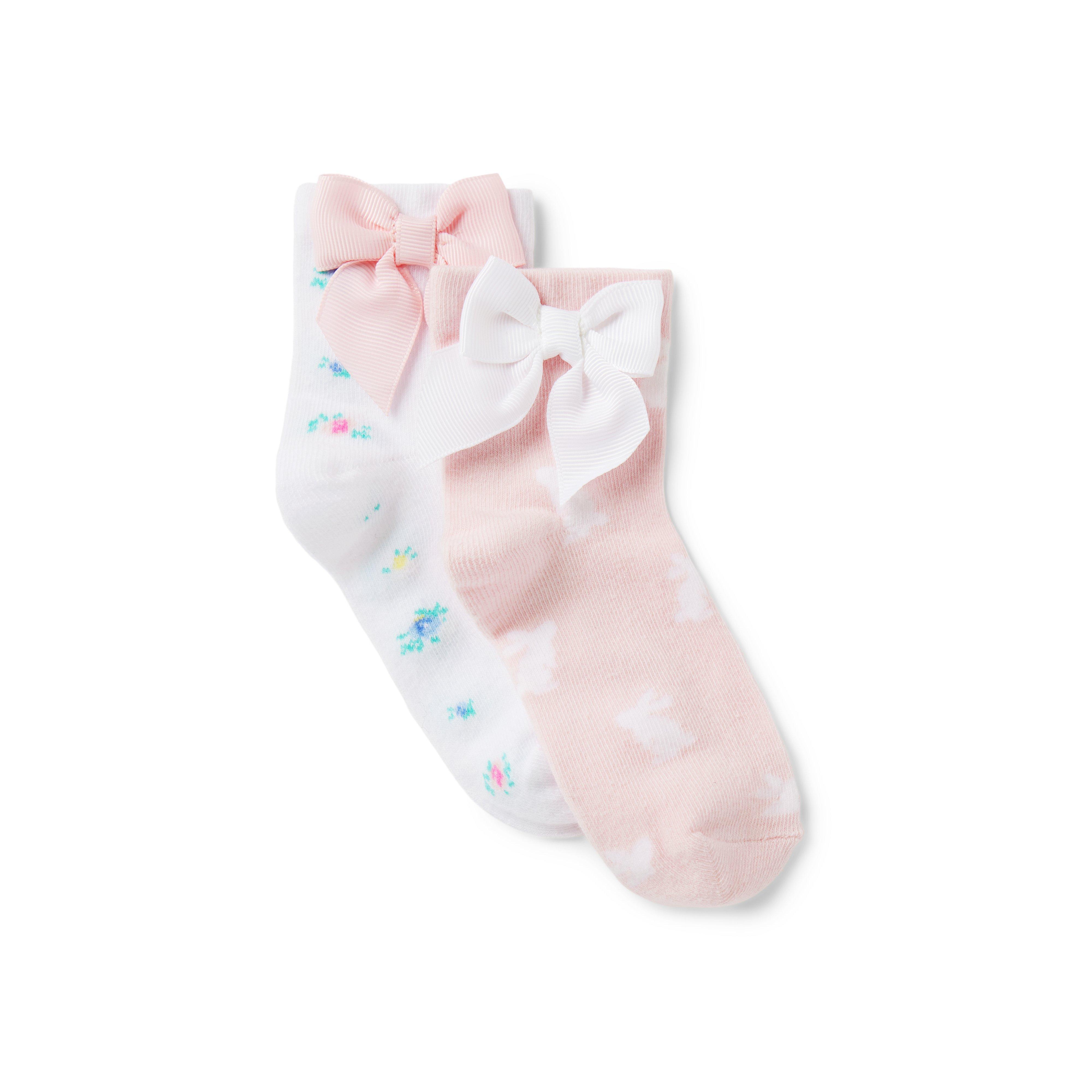 Girl Bunny Pink And White Bunny and Floral Bow Sock 2-Pack by Janie and Jack