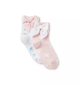 Bunny and Floral Bow Sock 2-Pack