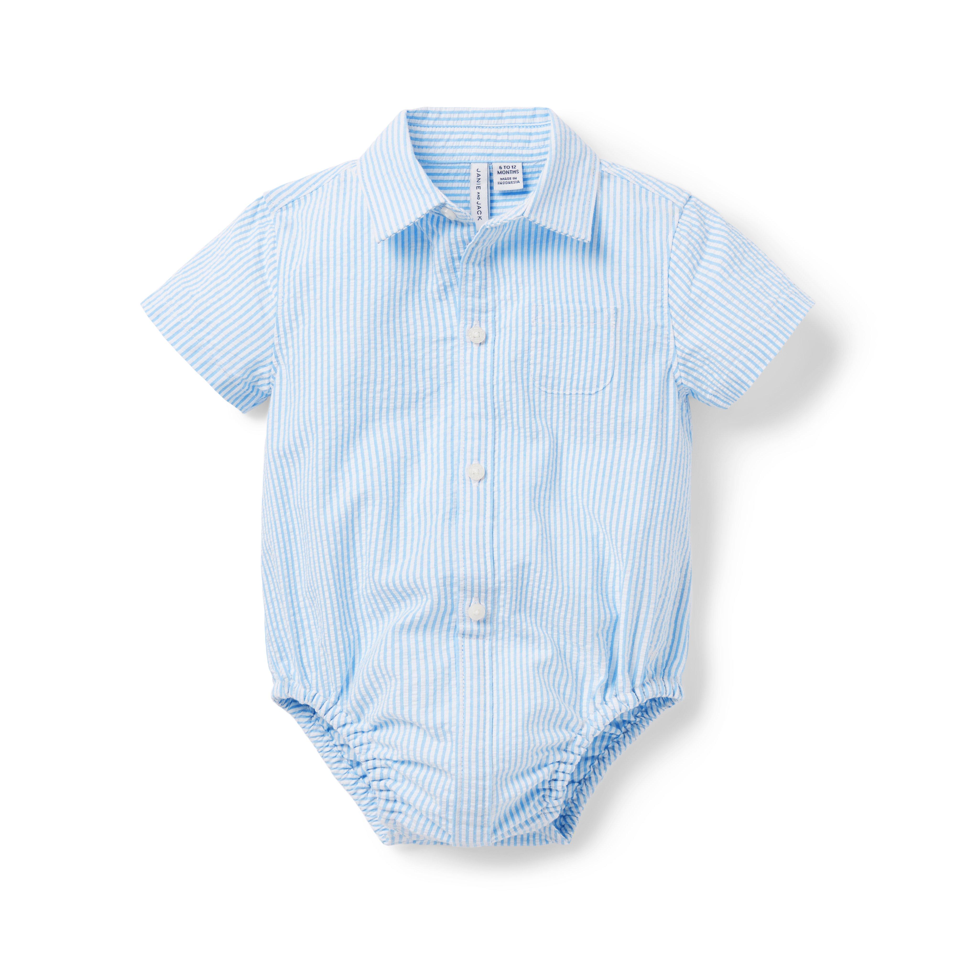 Newborn Light Blue Stripe Baby Striped Seersucker Bodysuit by Janie and Jack