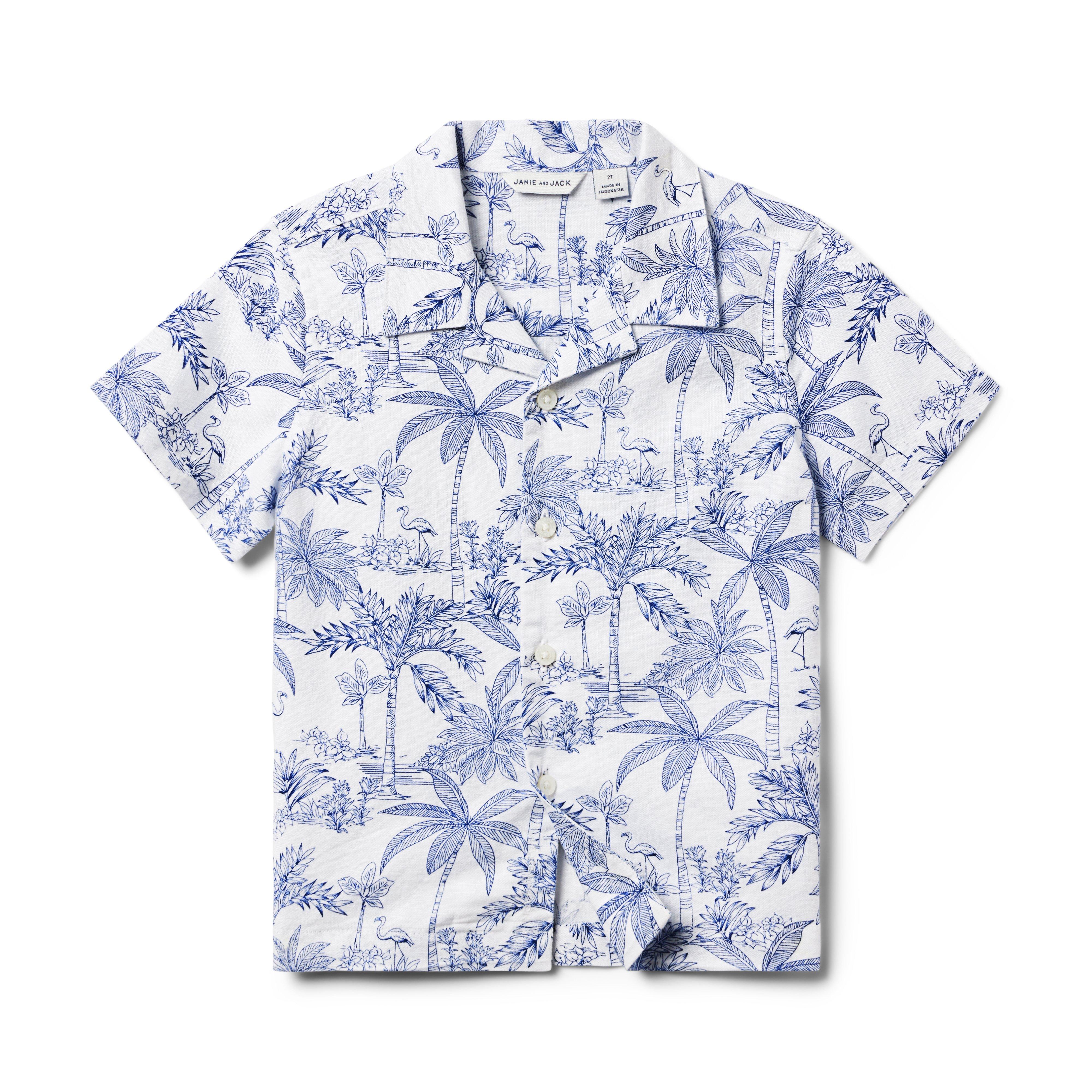 Boy Fleet Blue Tropical Toile The Linen-Cotton Cabana Shirt by