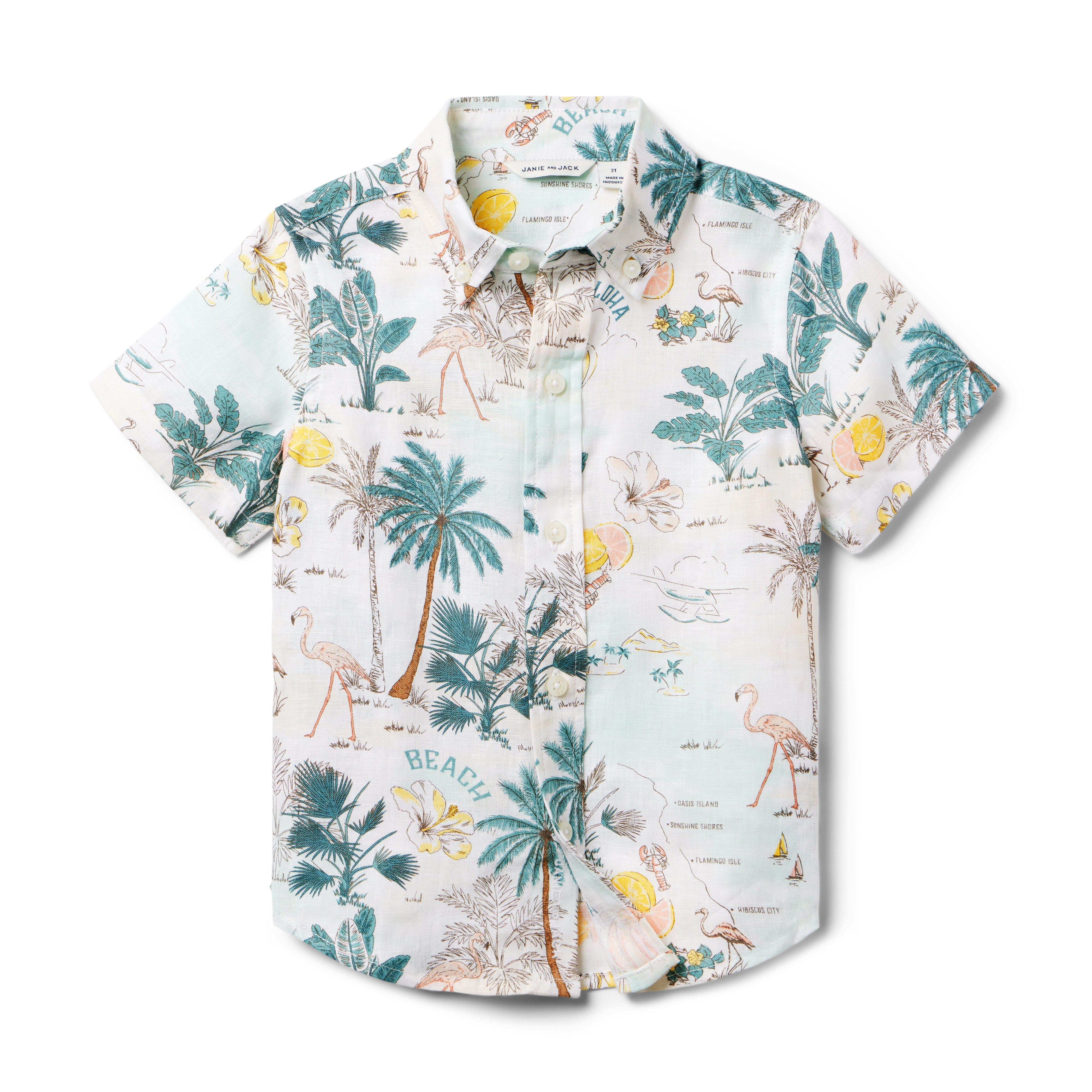 Boy White Tropical Island Tropical Island Linen Shirt by Janie and Jack