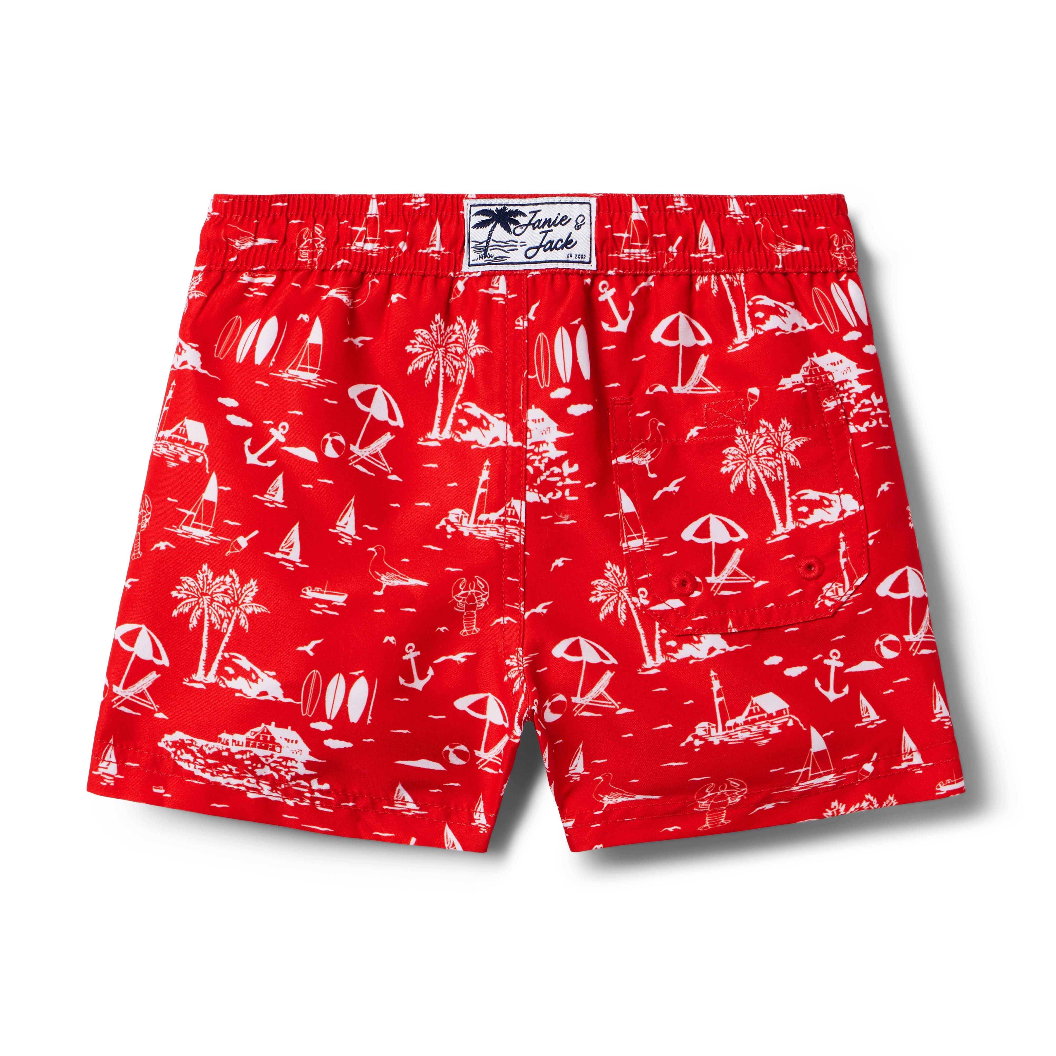 Boy Moto Red Beach Toile Recycled Beach Toile Swim Trunk by Janie and Jack