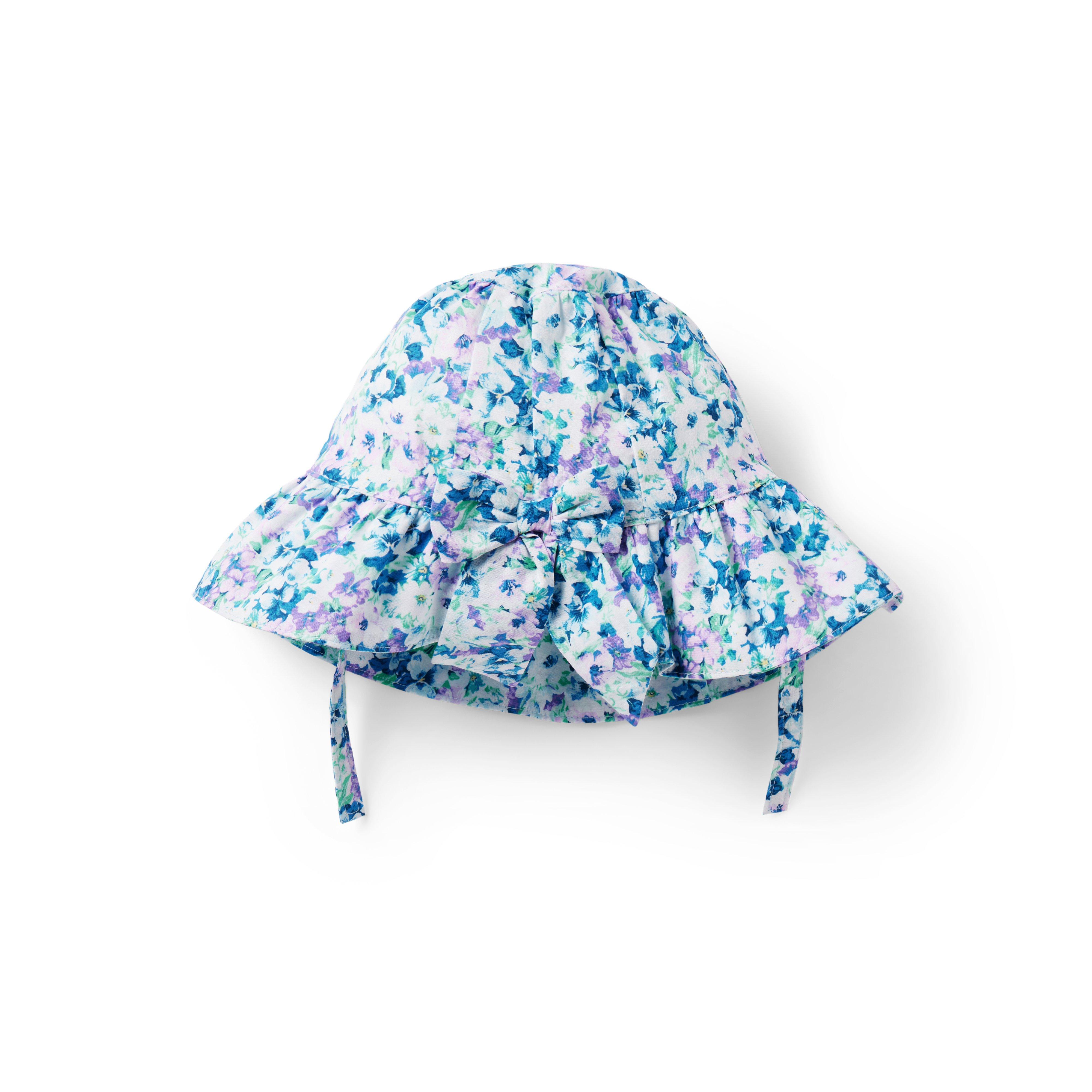 Babyhug 100% Cotton Cap Sun Flower Printed with Bow Applique  Blue - Diameter 9 Cm