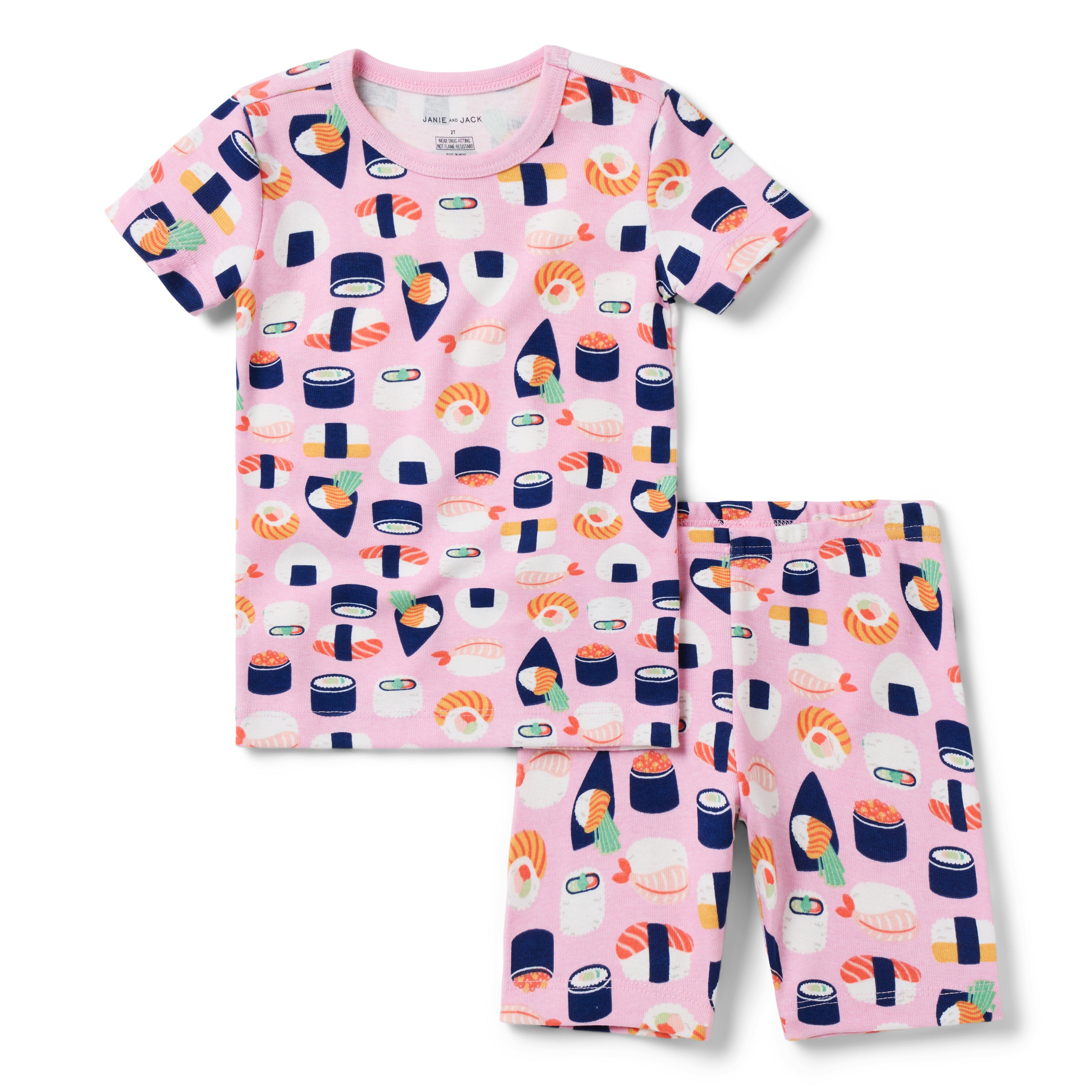 Girl Bright Pink Sushi Slumber Good Night Short Pajama in Sushi Slumber by Janie and Jack