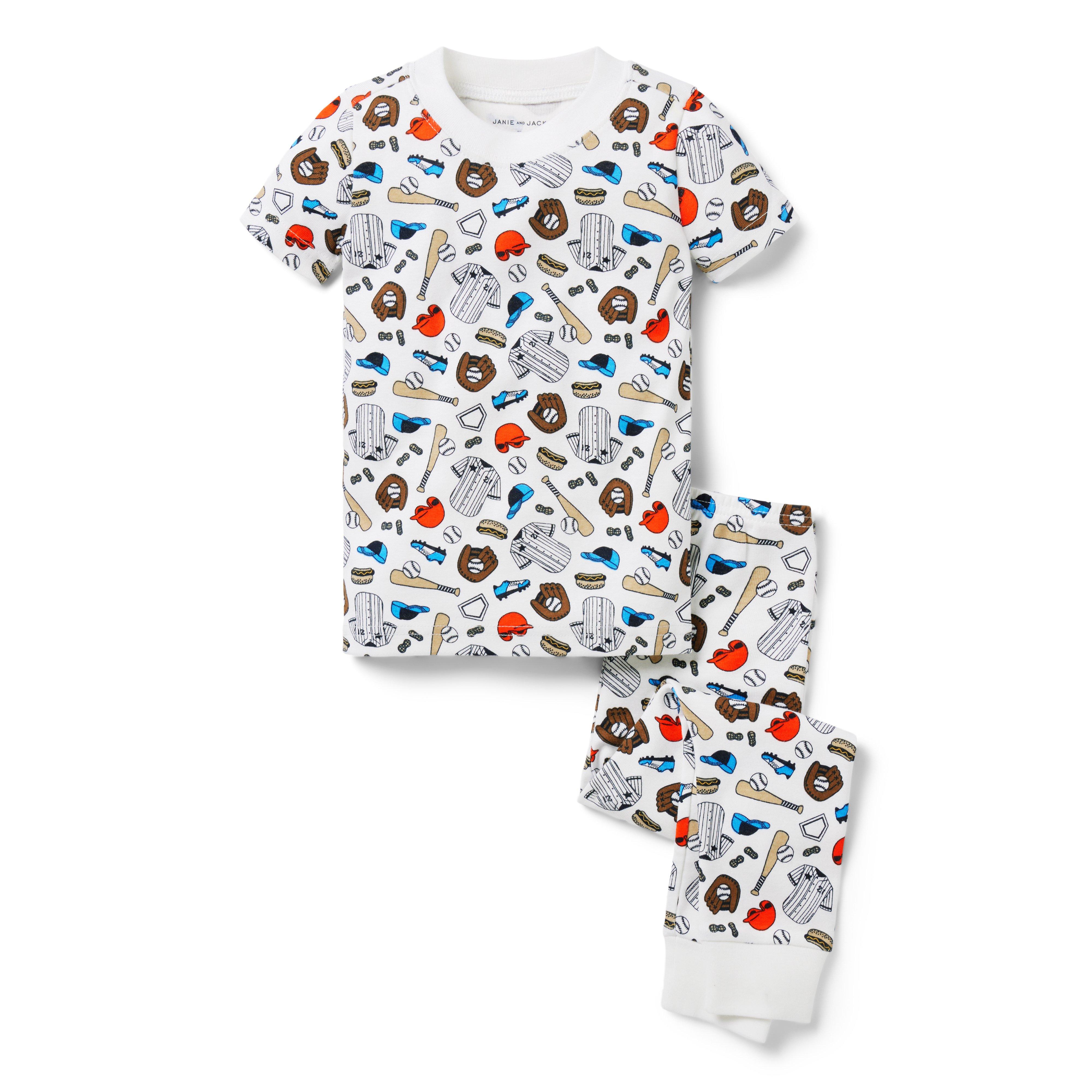 Boy White Baseball Star Good Night Short Sleeve Pajama In Baseball