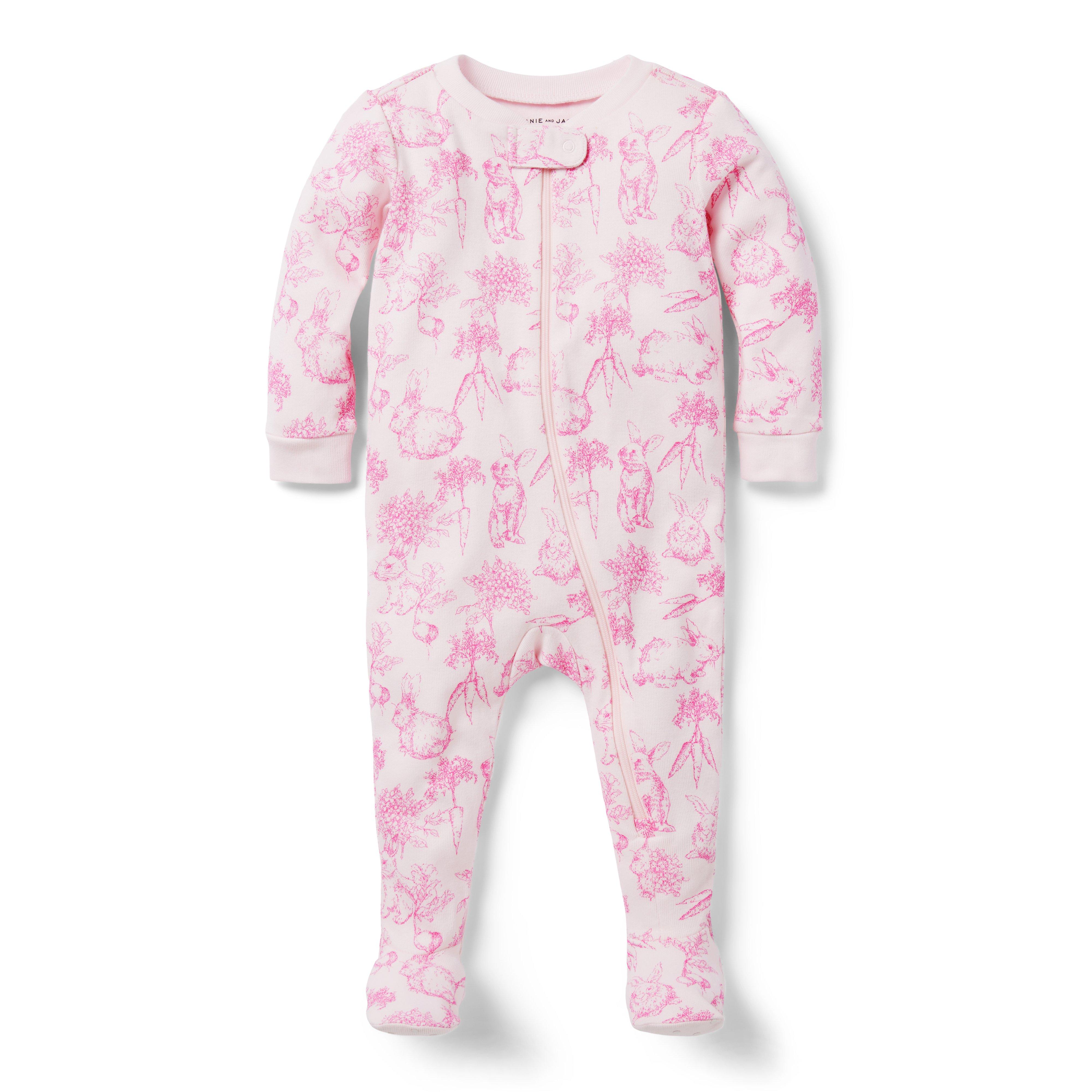 Newborn Pink Marshmallow Bunny Toile Baby Good Night Footed Pajama In Bunny Toile by Janie and Jack