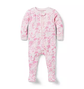 Baby Good Night Footed Pajama In Bunny Toile