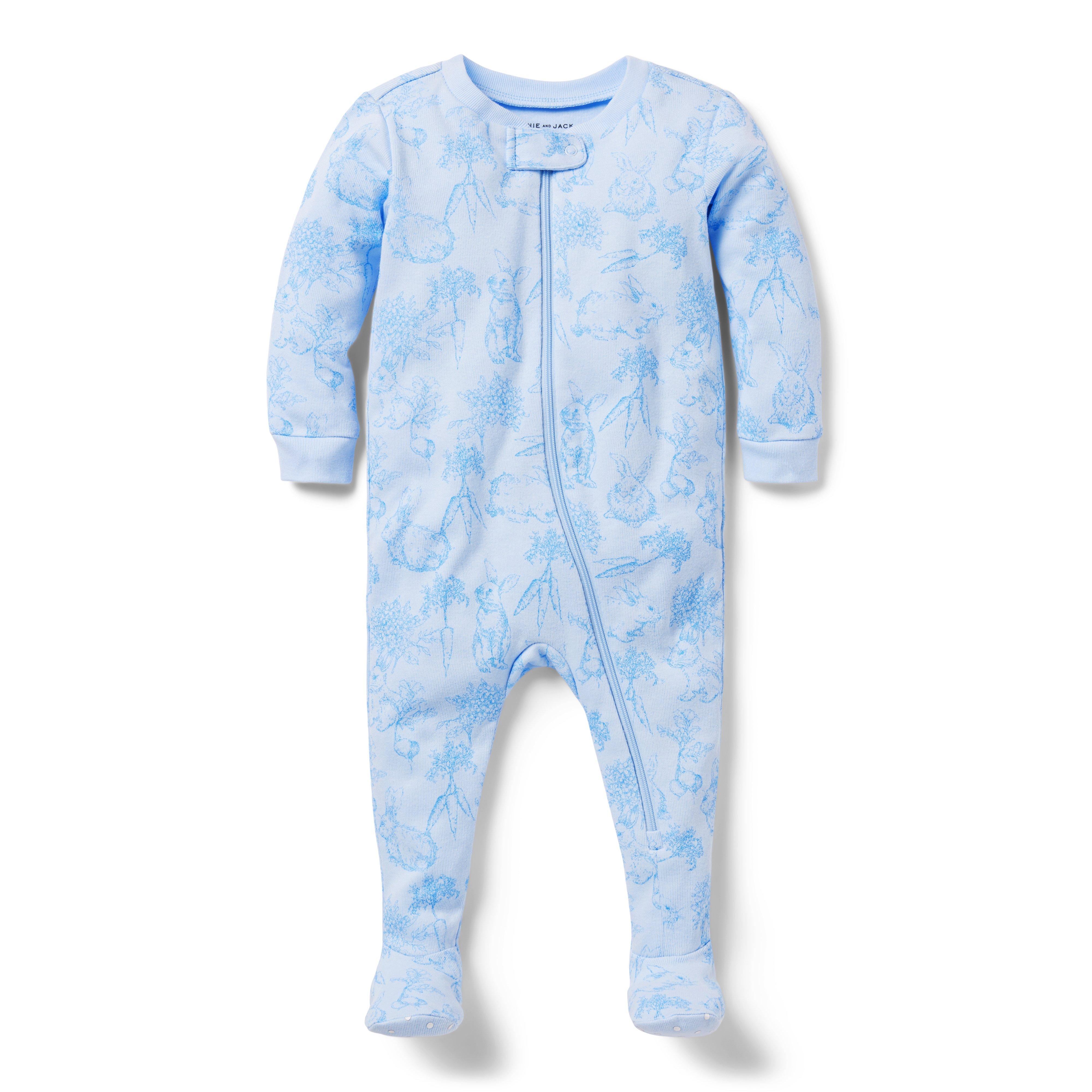 Baby Good Night Footed Pajama In Bunny Toile