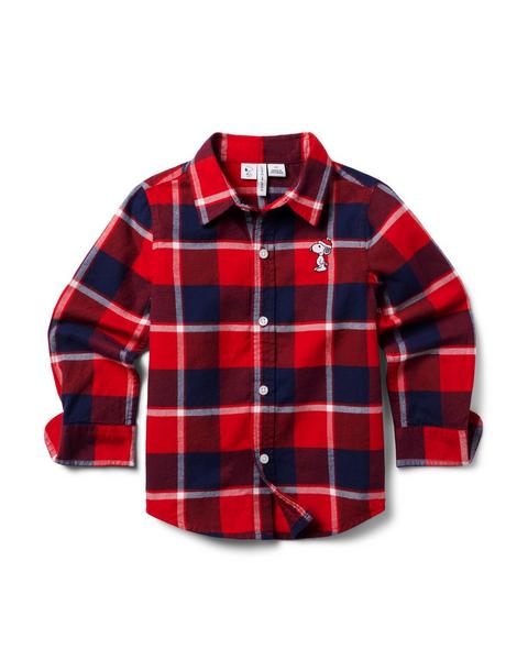 PEANUTS™ Snoopy Santa Plaid Shirt - Bradbury Red Plaid