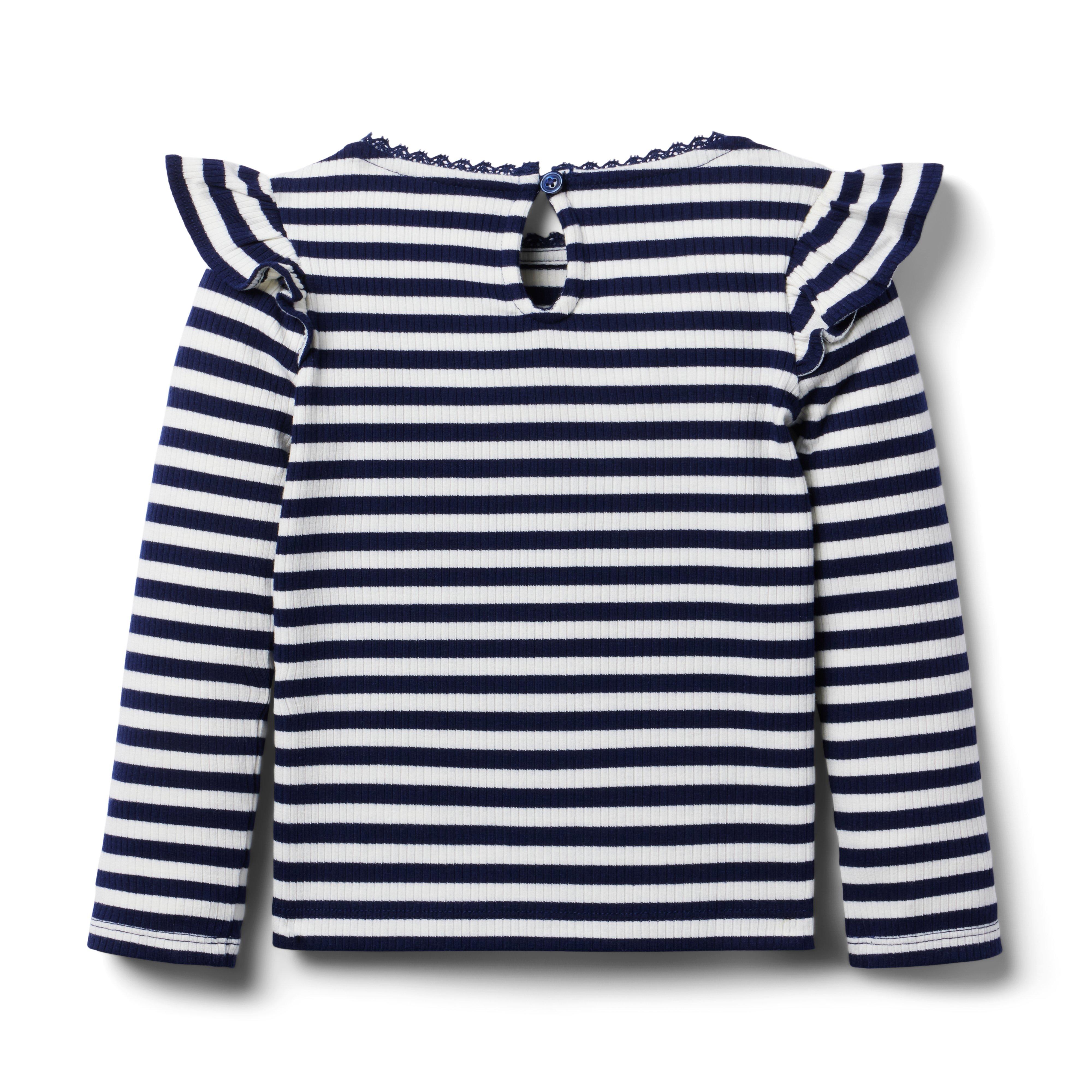 Striped Ribbed Ruffle Shoulder Top image number 1