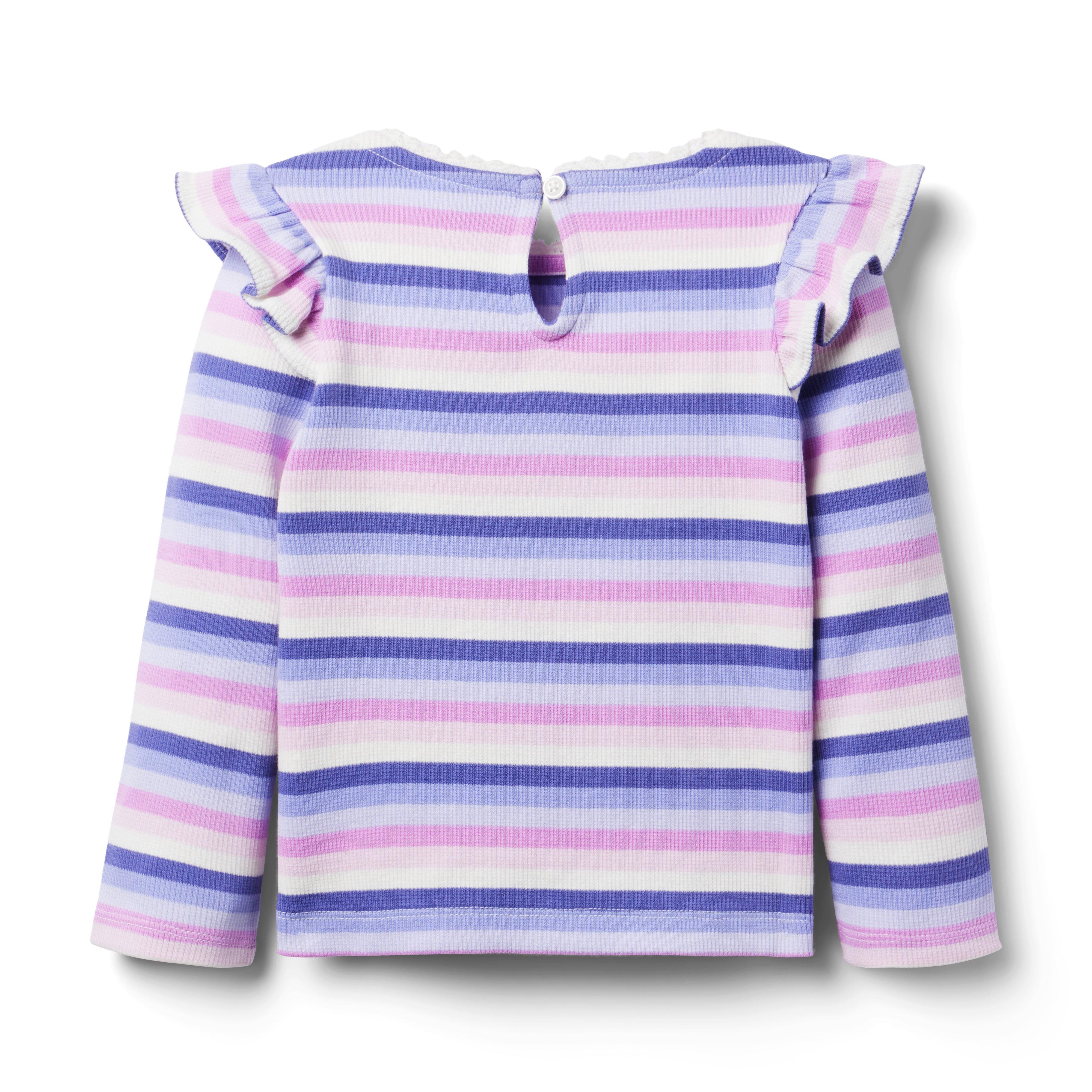 Striped Ribbed Ruffle Shoulder Top image number 1