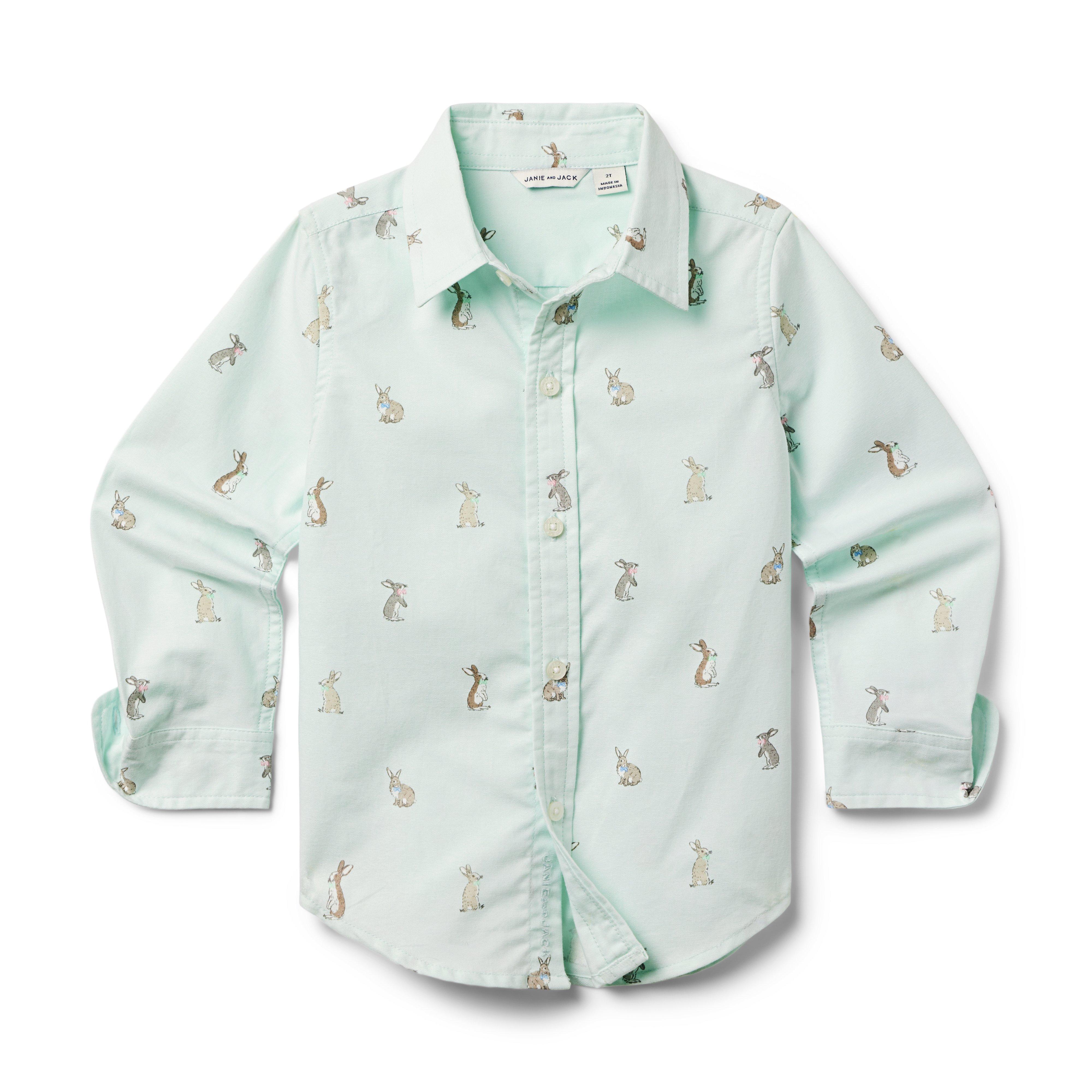 Boy Pastel Green Bunny Bunny Oxford Shirt by Janie and Jack