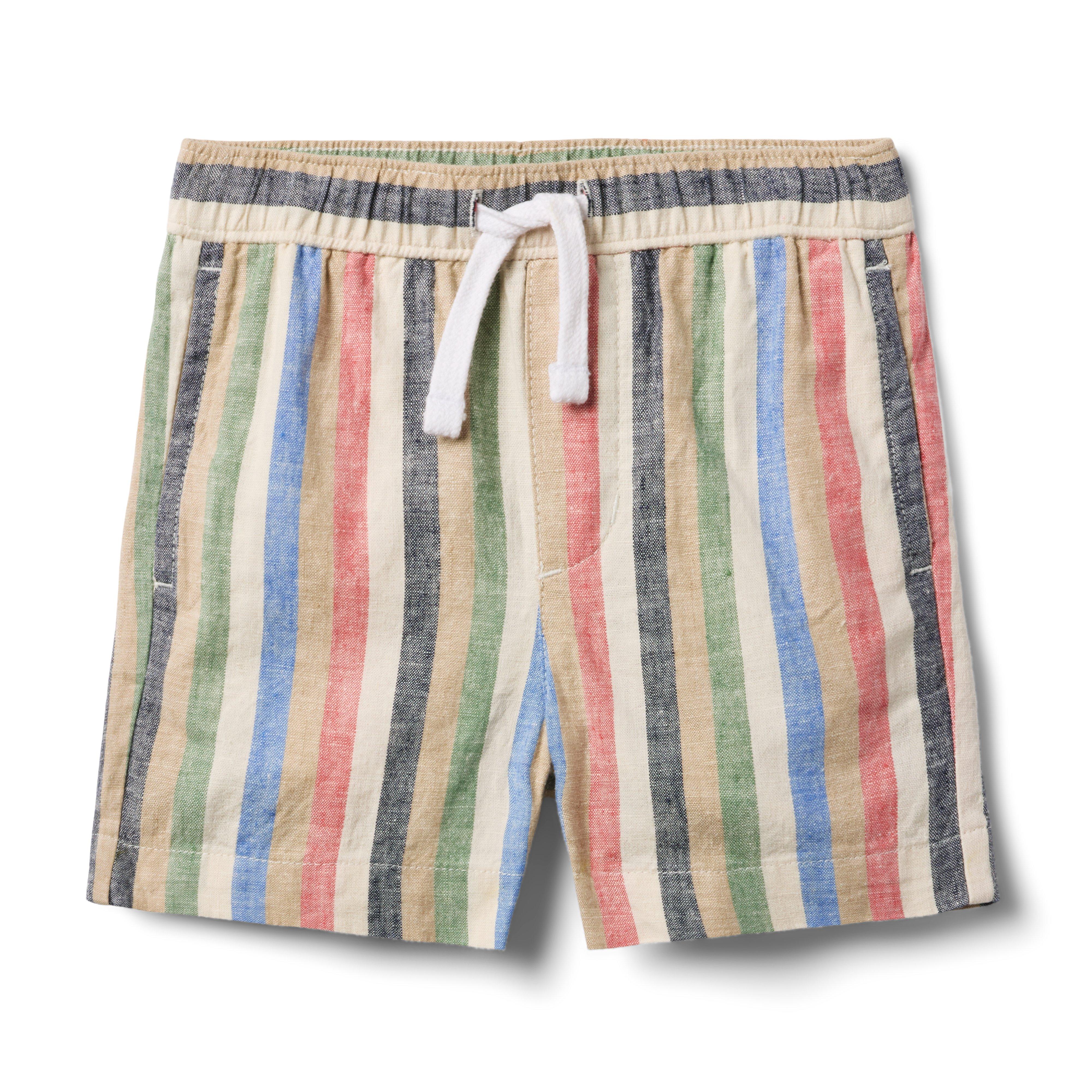 Striped Linen-Cotton Pull-On Short 