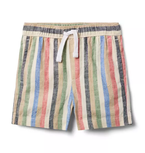 Striped Linen-Cotton Pull-On Short  image number 0