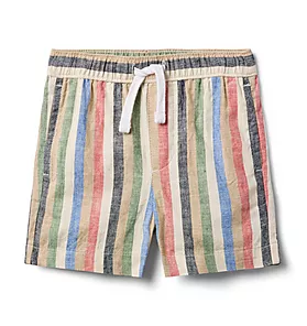 Striped Linen-Cotton Pull-On Short 