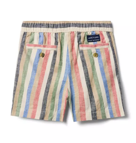 Striped Linen-Cotton Pull-On Short  image number 2