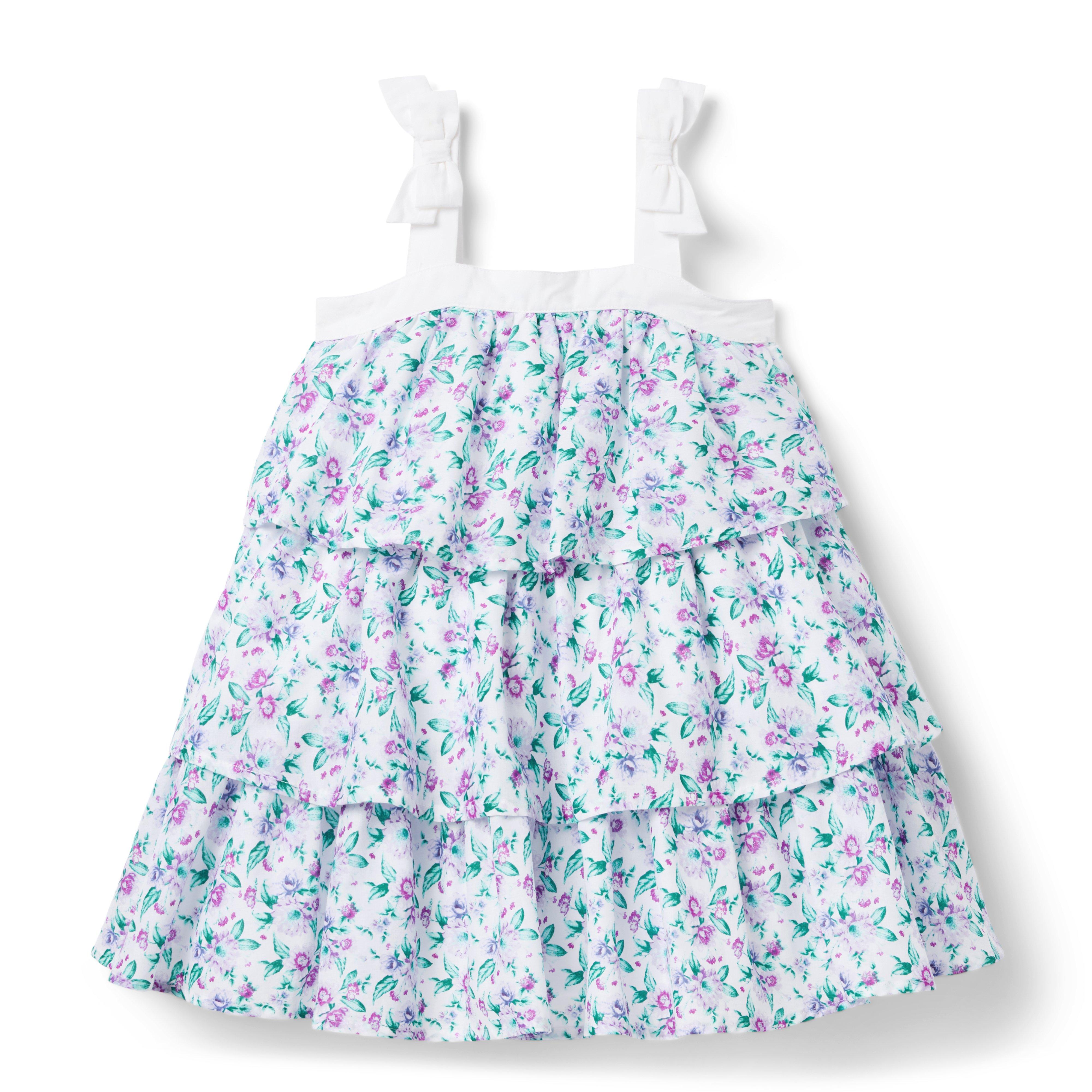 Floral Bow Strap Tiered Dress