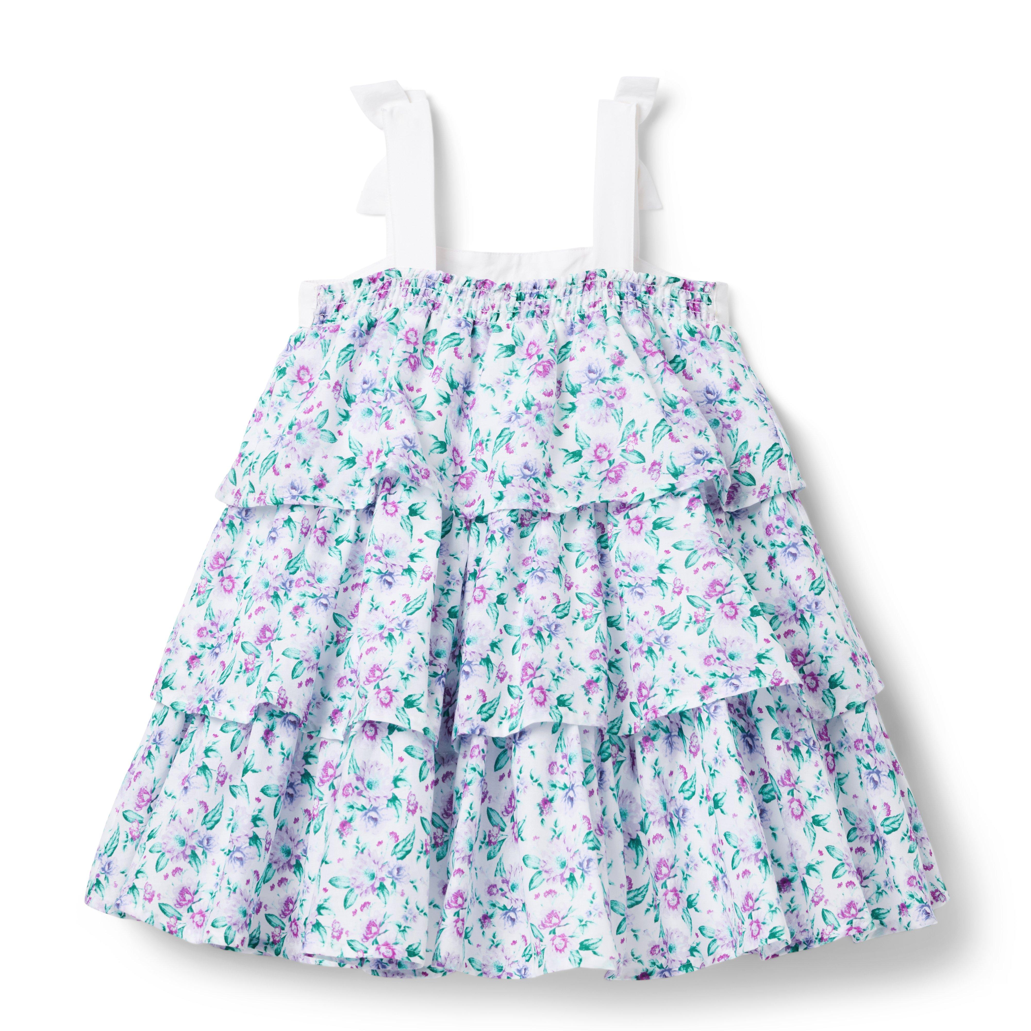 Floral Bow Strap Tiered Dress image number 1