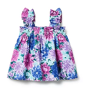 Floral Ruffle Strap Smocked Top