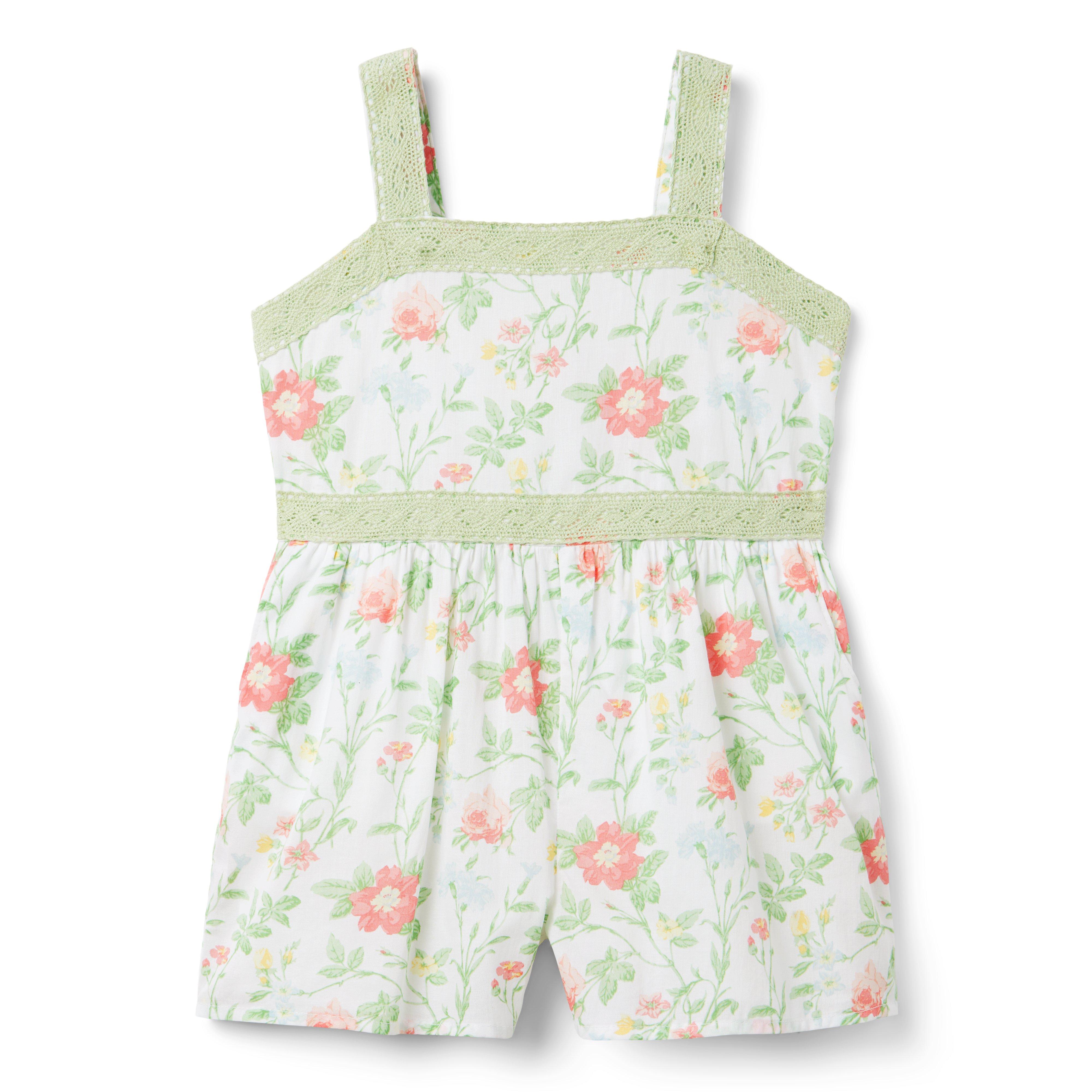 Floral Lace Trim Romper image number 0