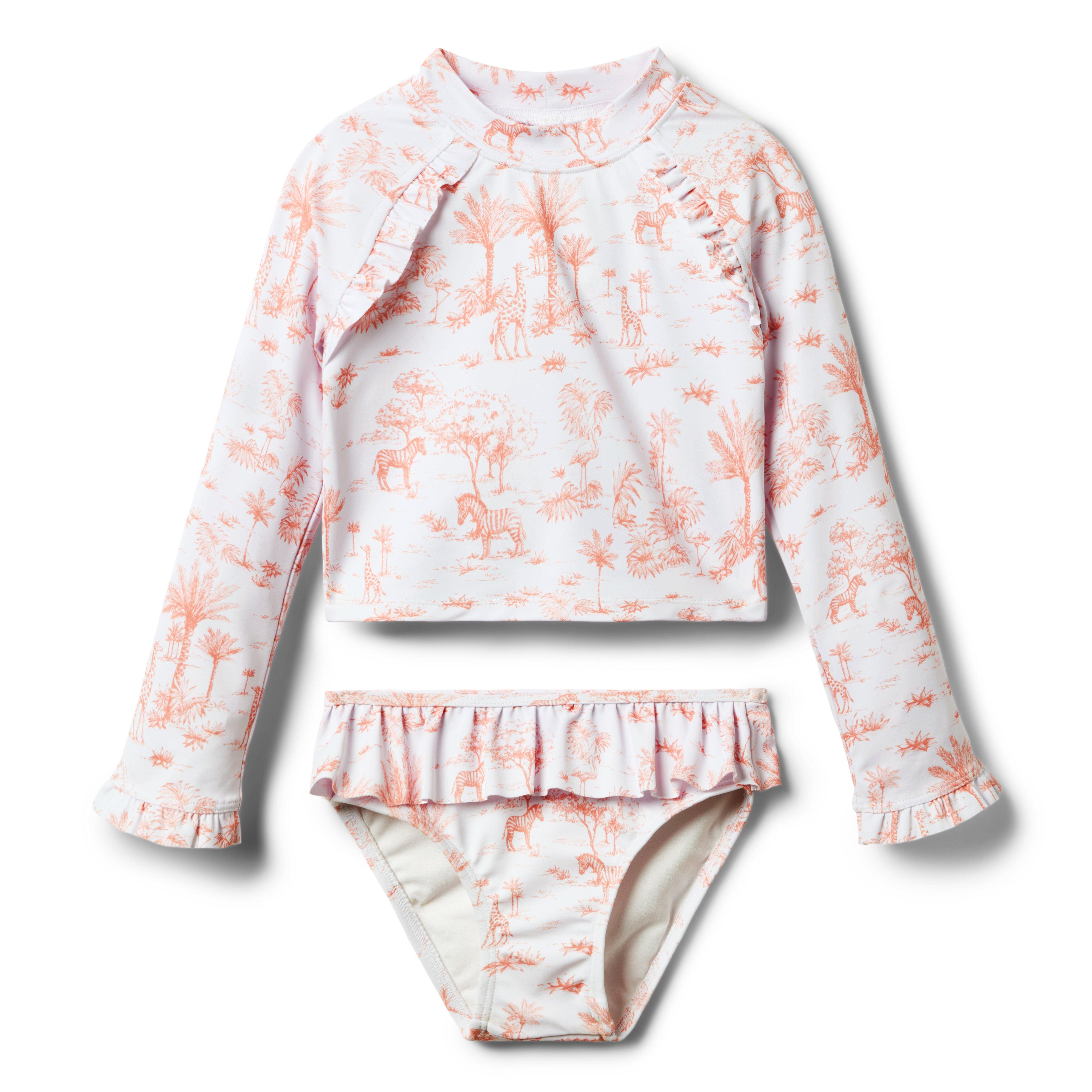 Recycled Tropical Toile Rash Guard Swimsuit