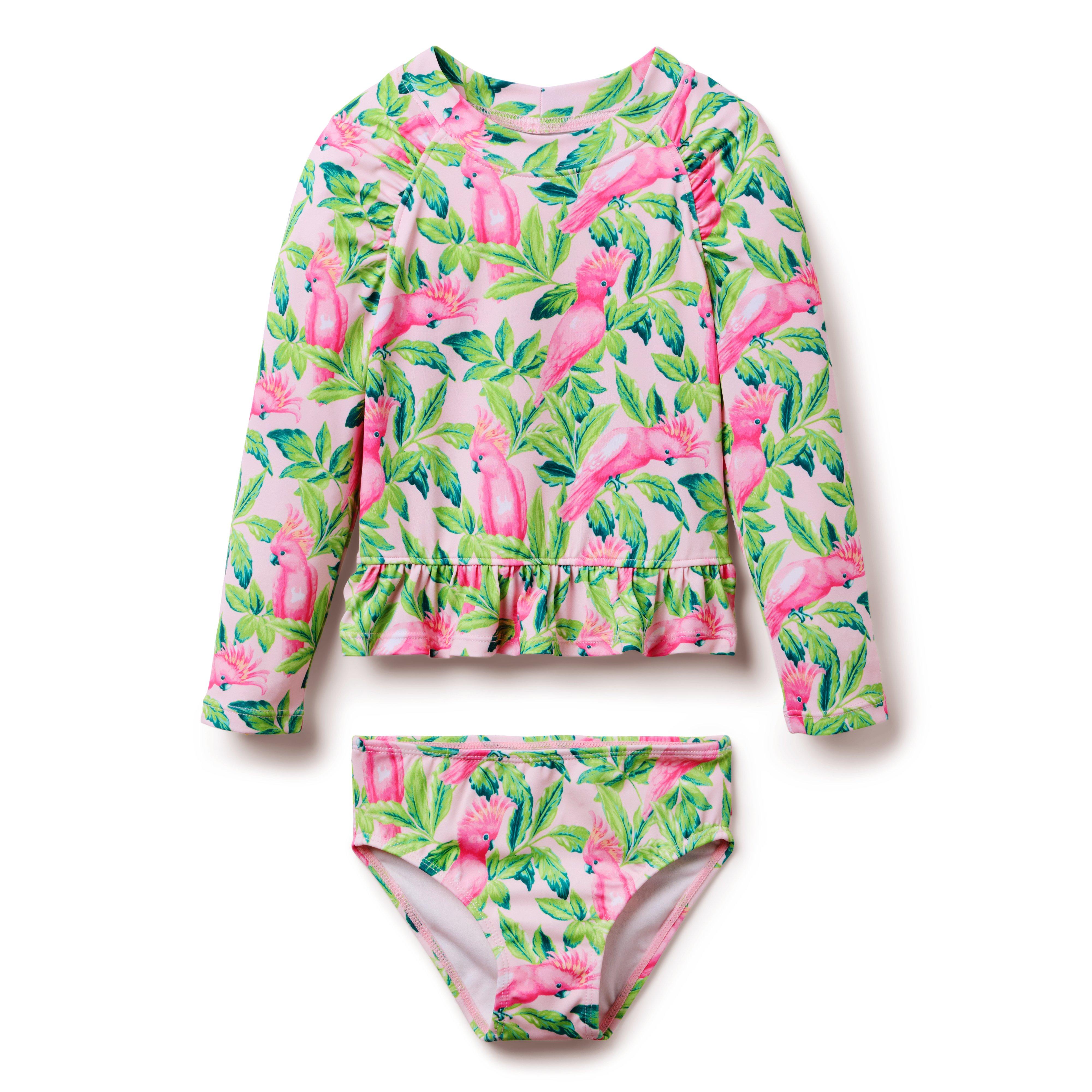Recycled Tropical Bird Rash Guard Swimsuit image number 0