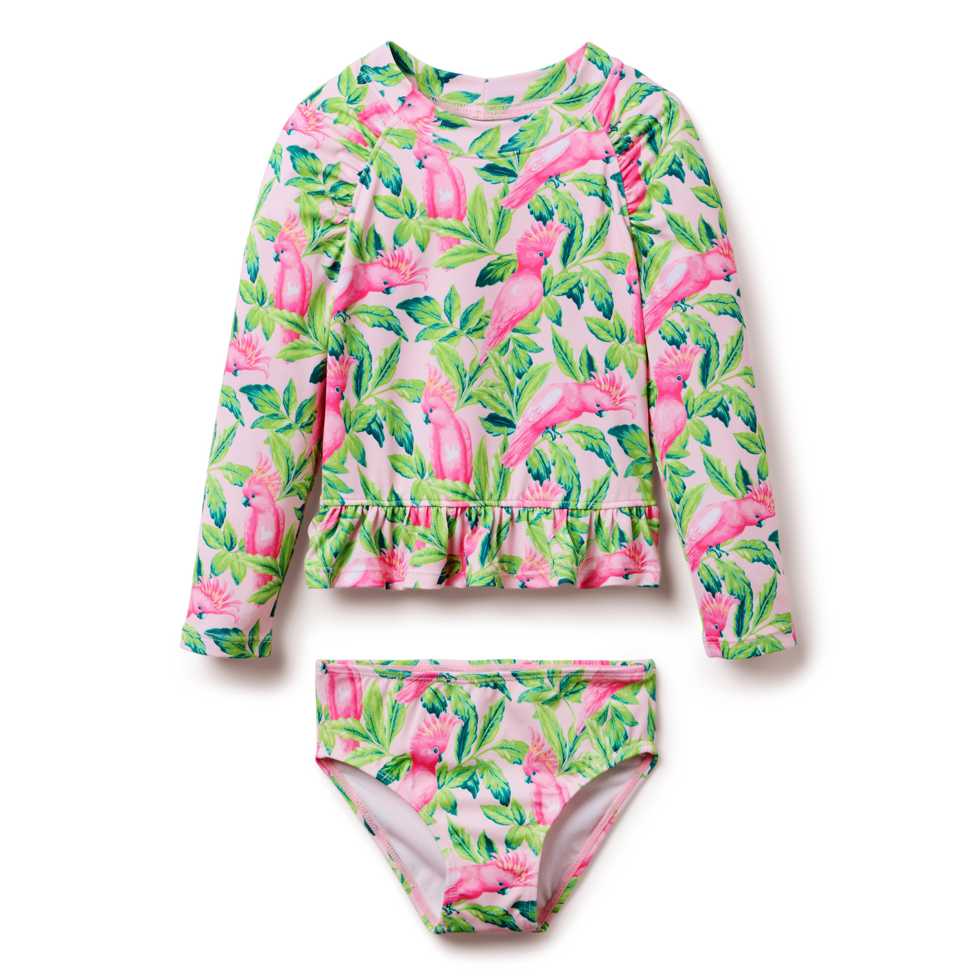 Recycled Tropical Bird Rash Guard Swimsuit