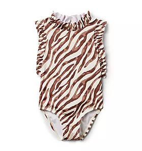Recycled Zebra Ruffle Swimsuit