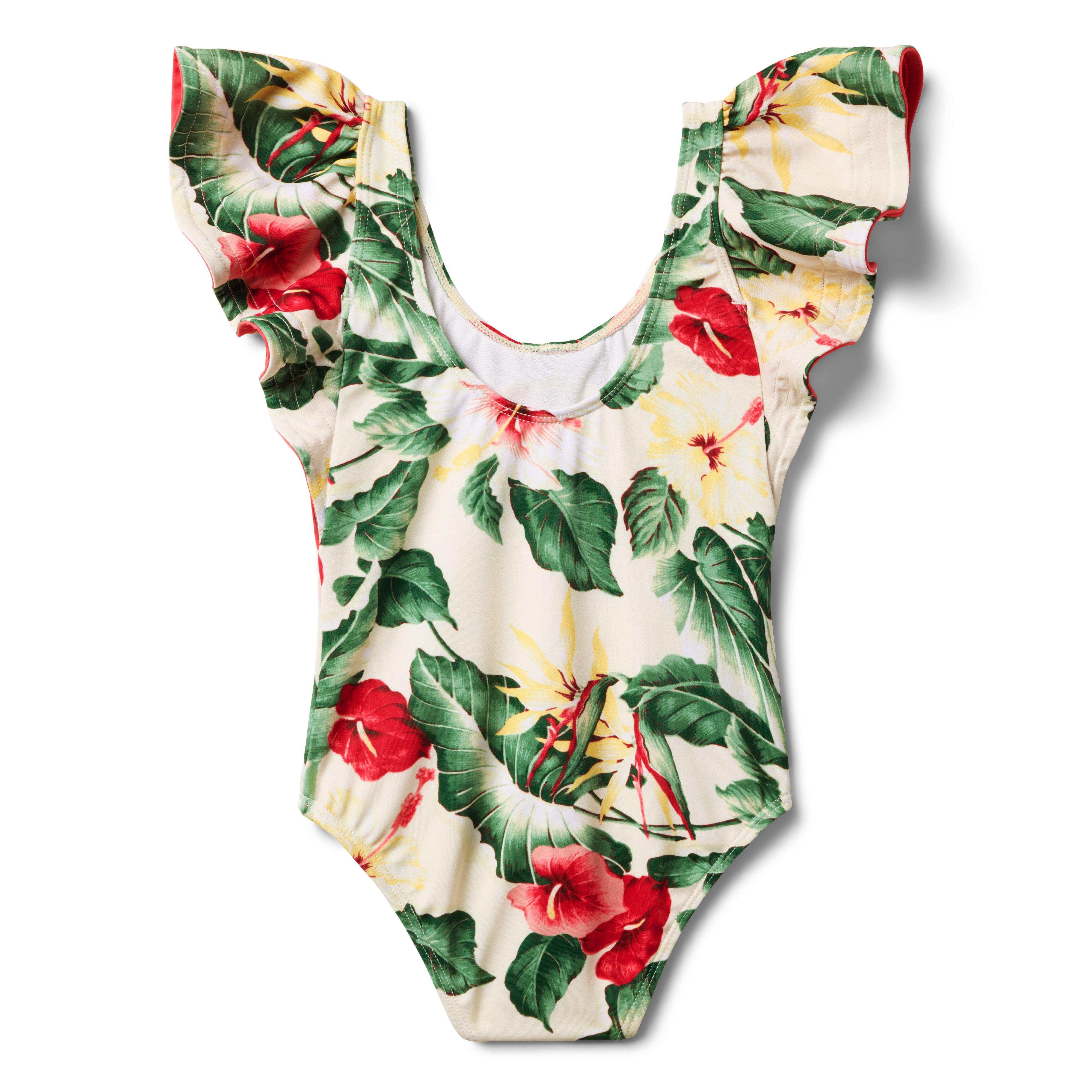 Recycled Tropical Floral Ruffle Sleeve Swimsuit image number 2