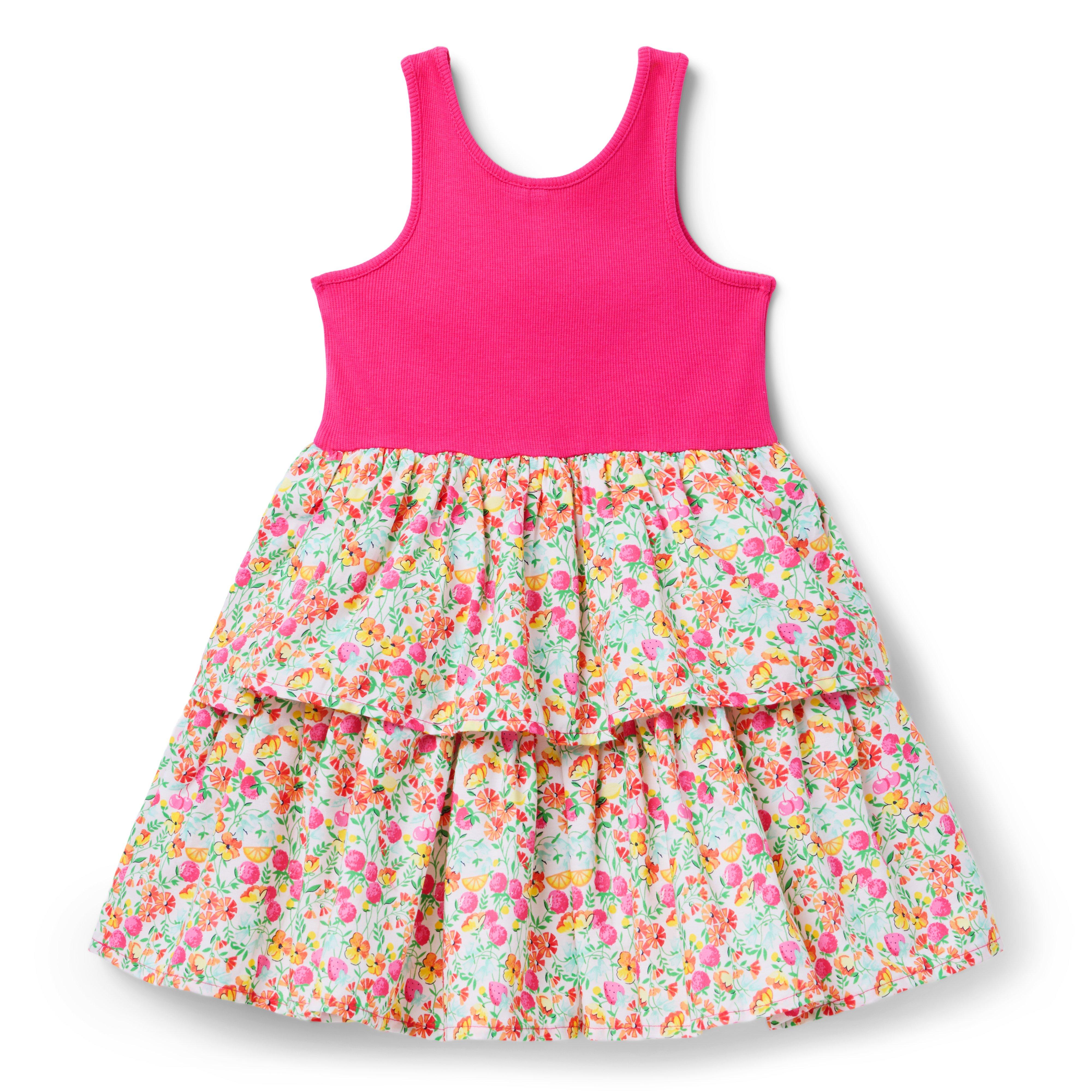 Girl Bright Pink Ditsy Floral Ditsy Floral Tiered Dress by Janie and Jack